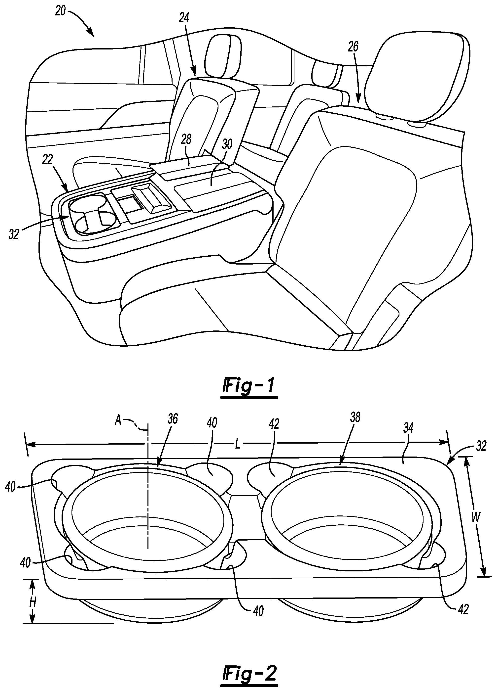 Patent US11772538 Figure 1 – Cup holder assembly with expandable cup support