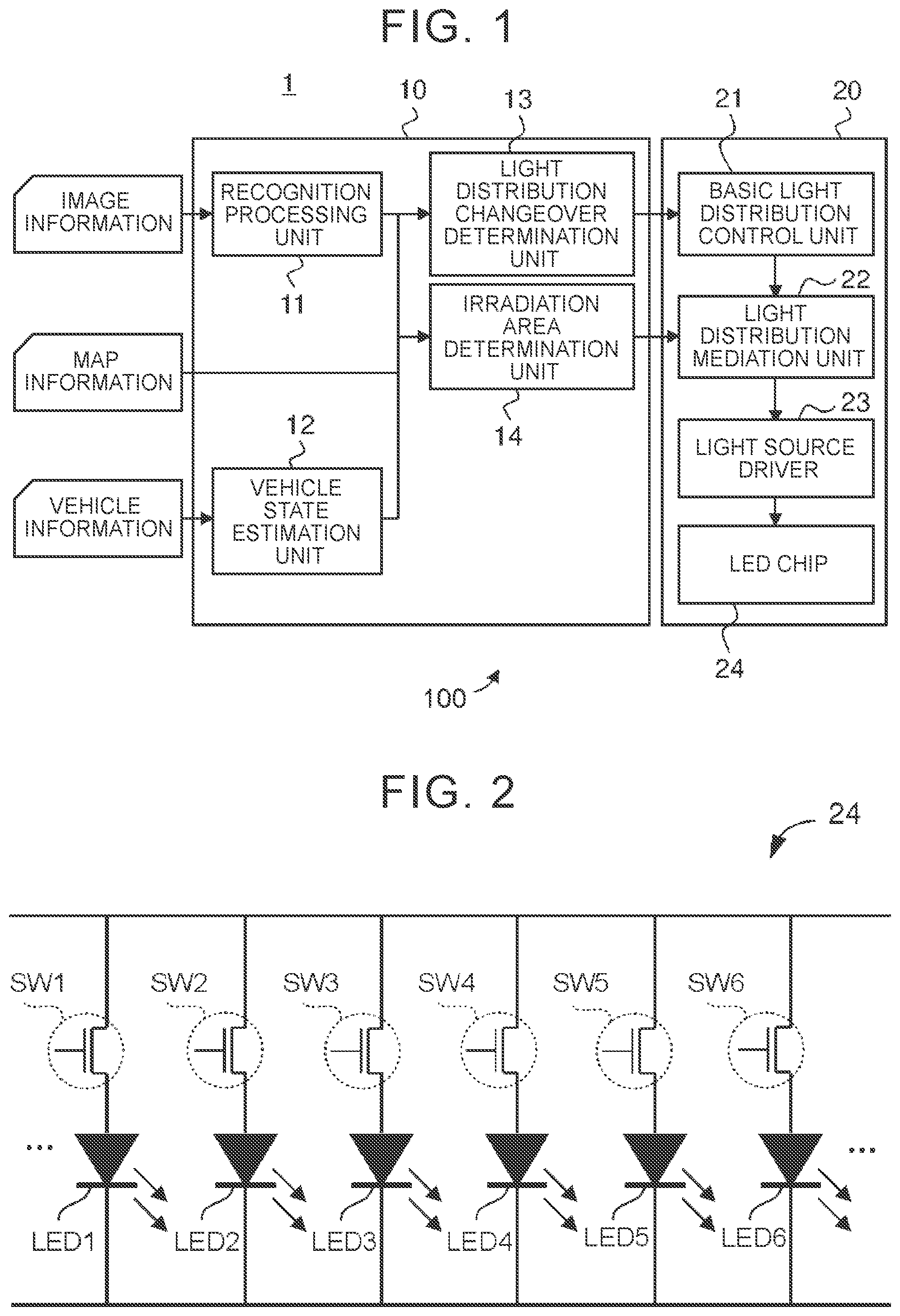Patent US11772544 Figure 1 – Light distribution control device having diffusion controller that selectively irradiates areas