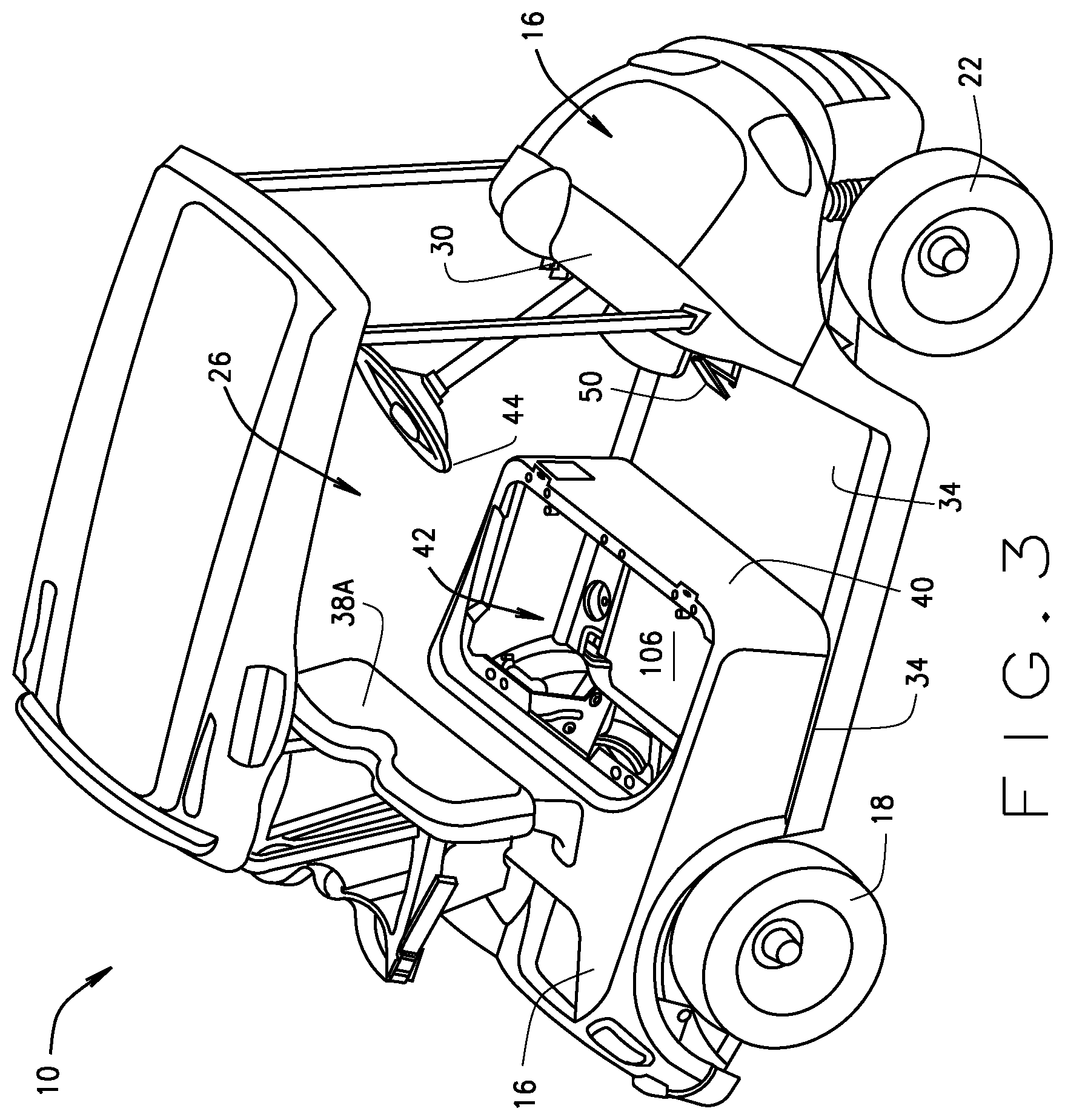 Patent US11772565 Figure 3 – Golf car under seat removable and portable storage tote bag