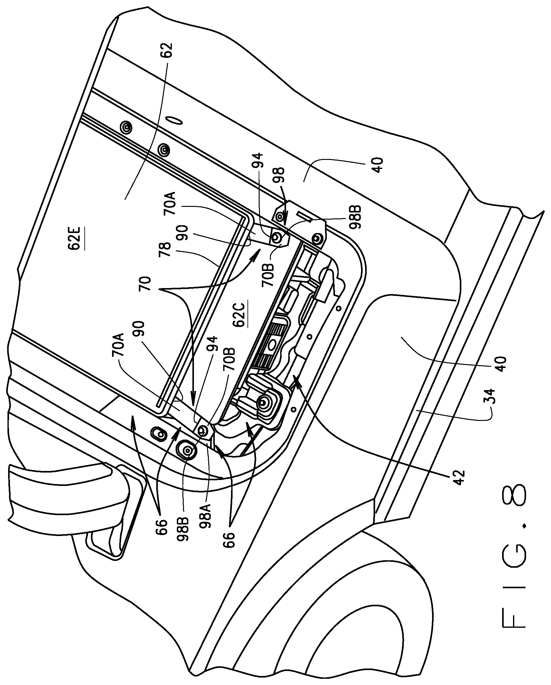 Patent US11772565 Figure 8 – Golf car under seat removable and portable storage tote bag