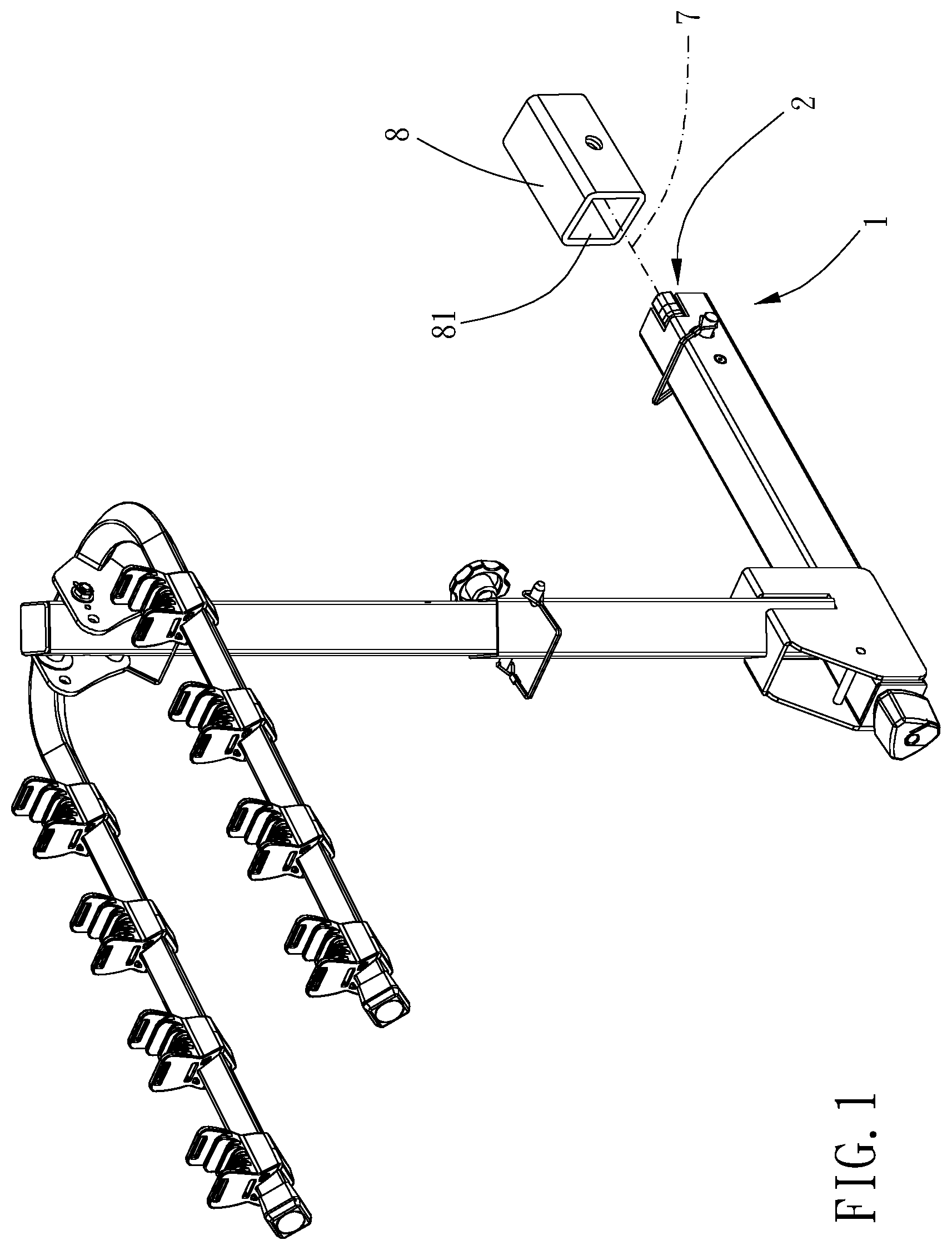 Patent US11772569 Figure 1 – Carrying rack connecting device