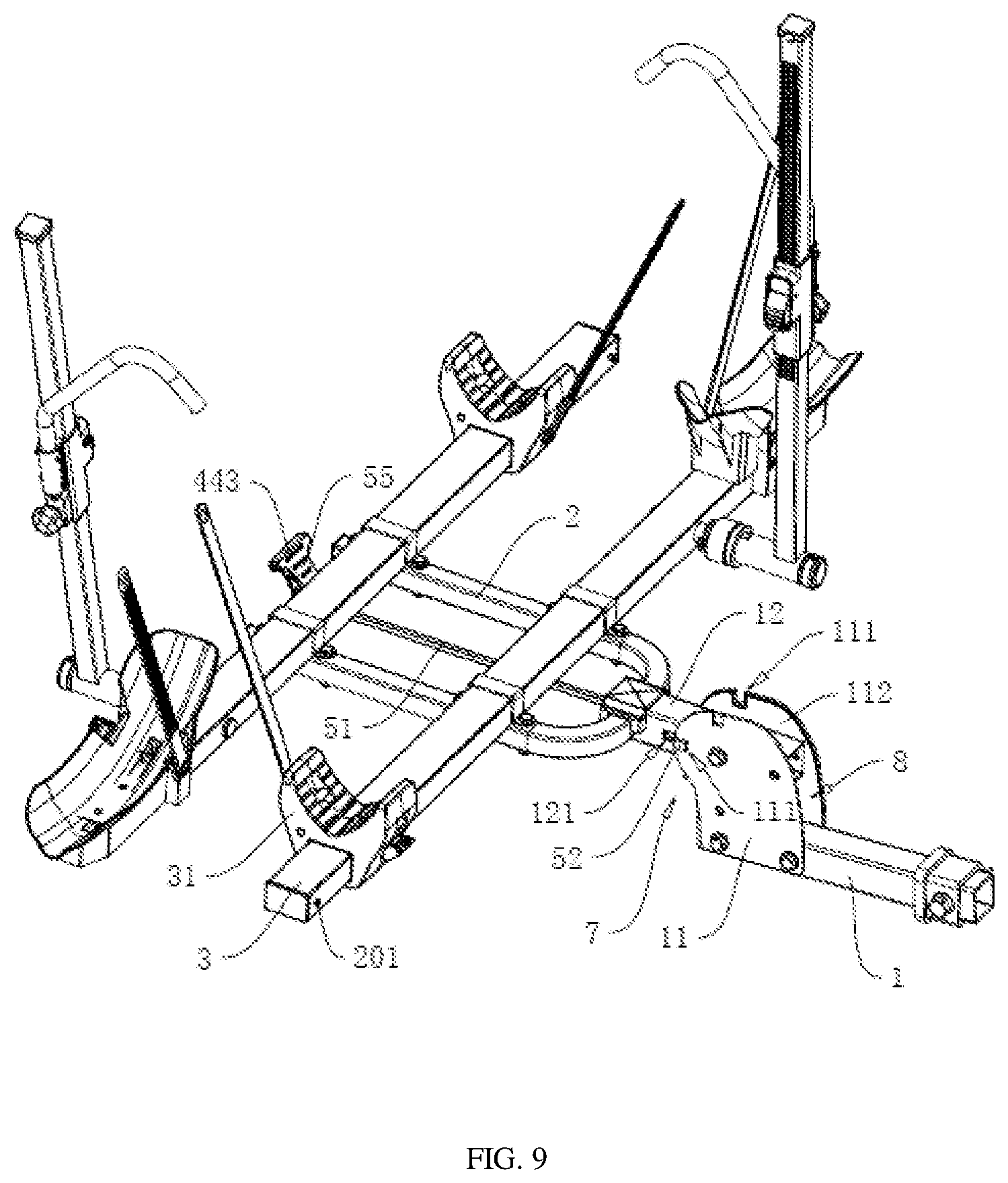 Patent US11772570 Figure 9 – Stable bicycle carrier at rear end of vehicle