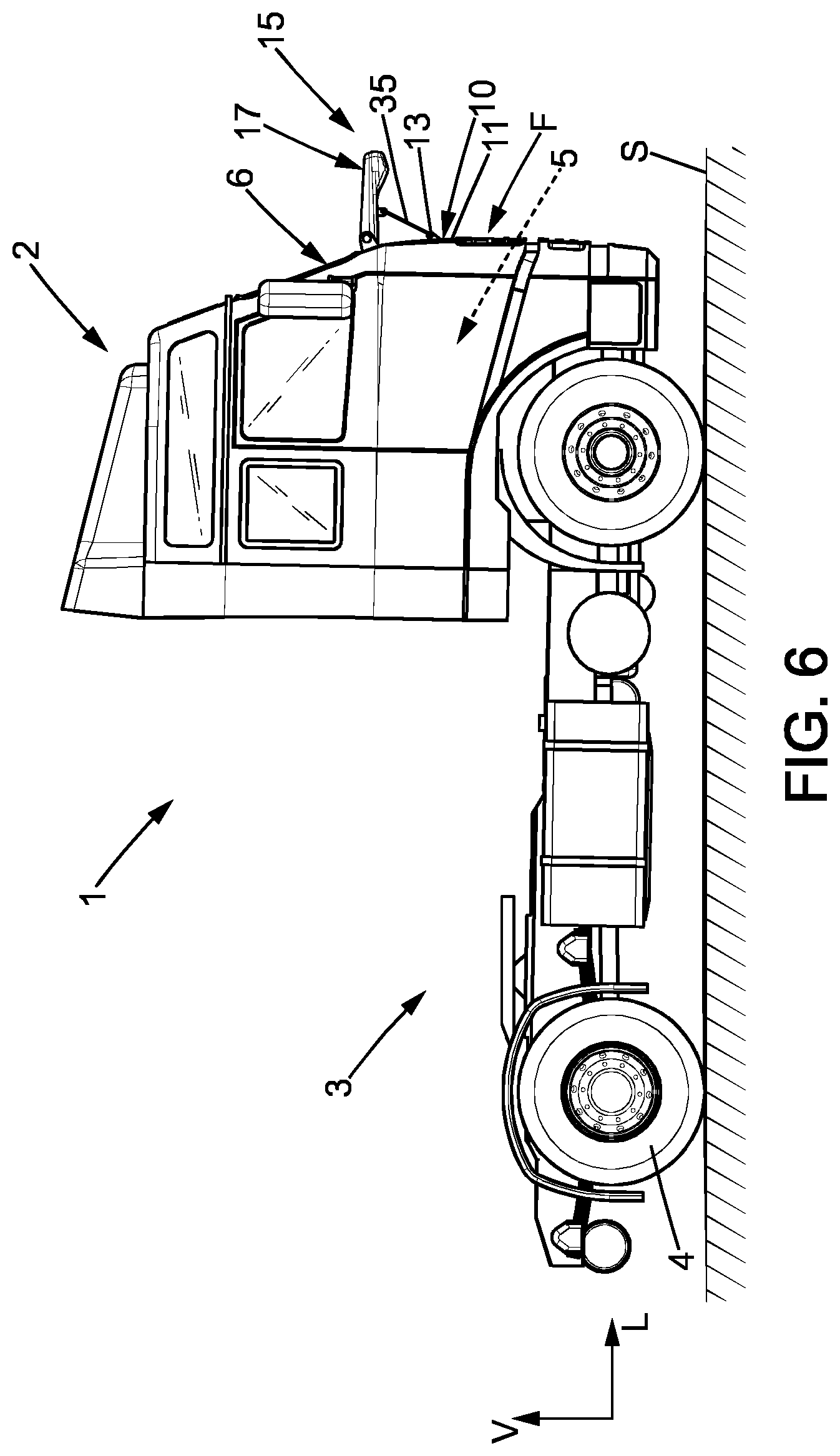 Patent US11772574 Figure 3 – Vehicle comprising a driver cab and a monitoring device for monitoring a front dead angle area and monitoring device for such vehicle