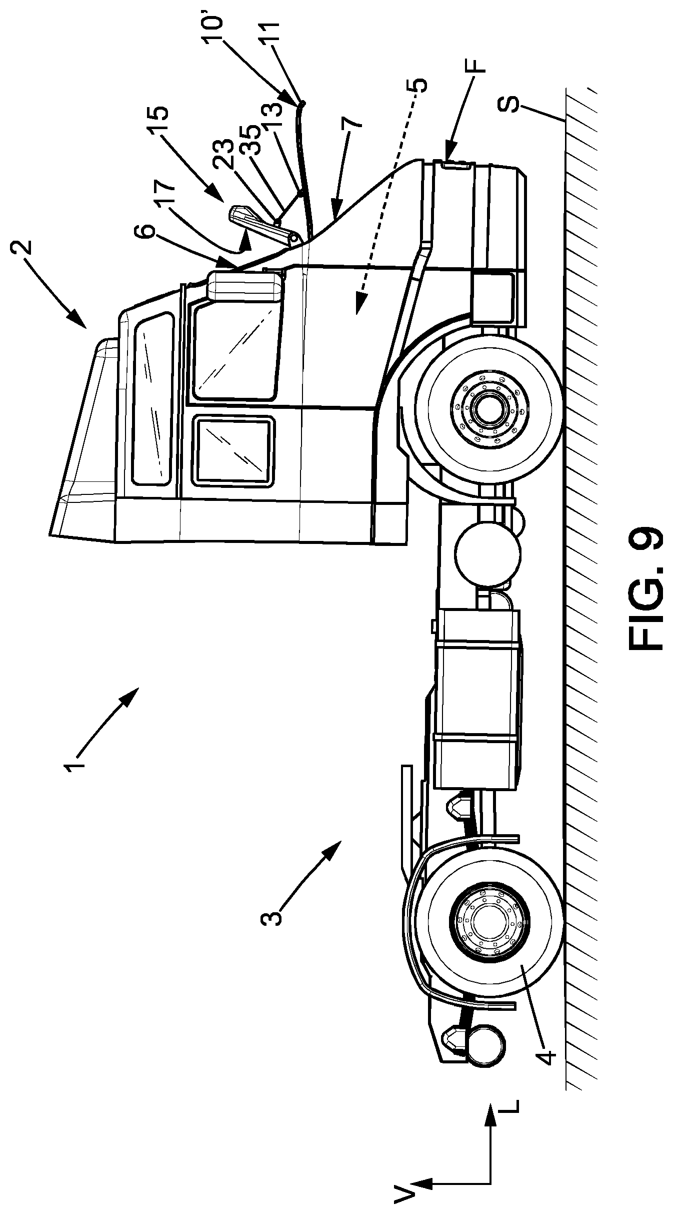 Patent US11772574 Figure 6 – Vehicle comprising a driver cab and a monitoring device for monitoring a front dead angle area and monitoring device for such vehicle