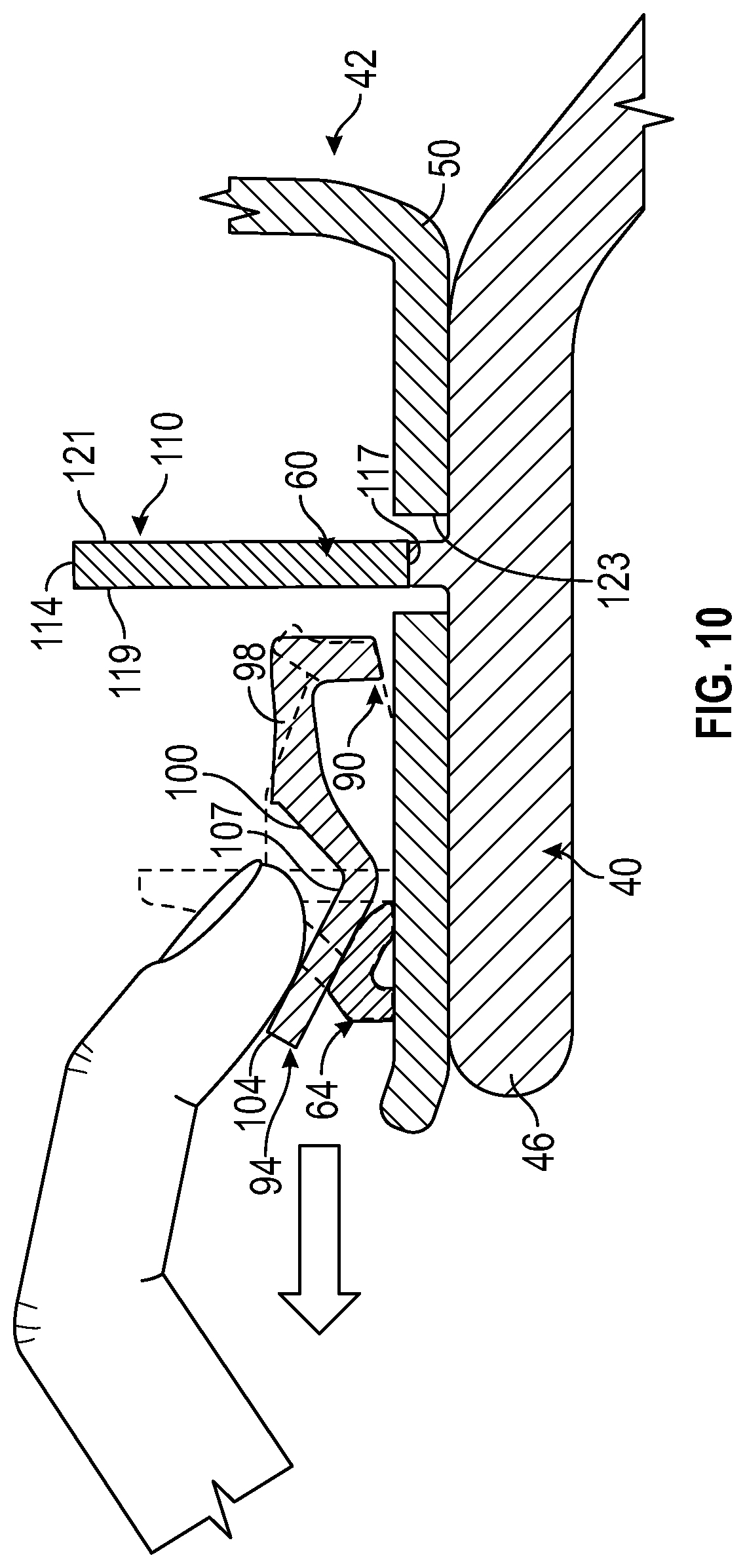 Patent US11772577 Figure 6 – Serviceable shoe-clip fastener for vehicle trim attachment