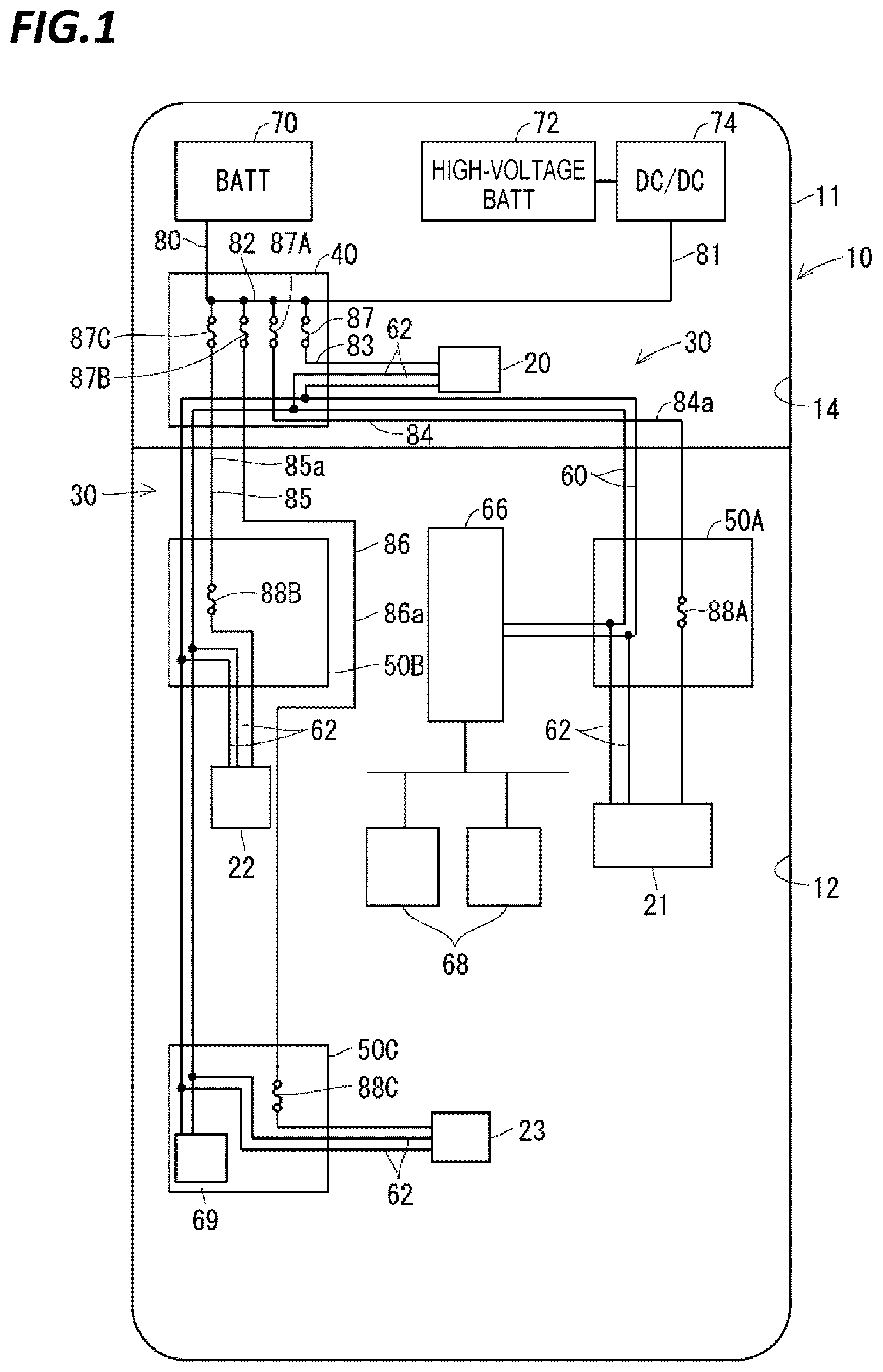 Patent US11772585 Figure 1 – Wiring system for automobile