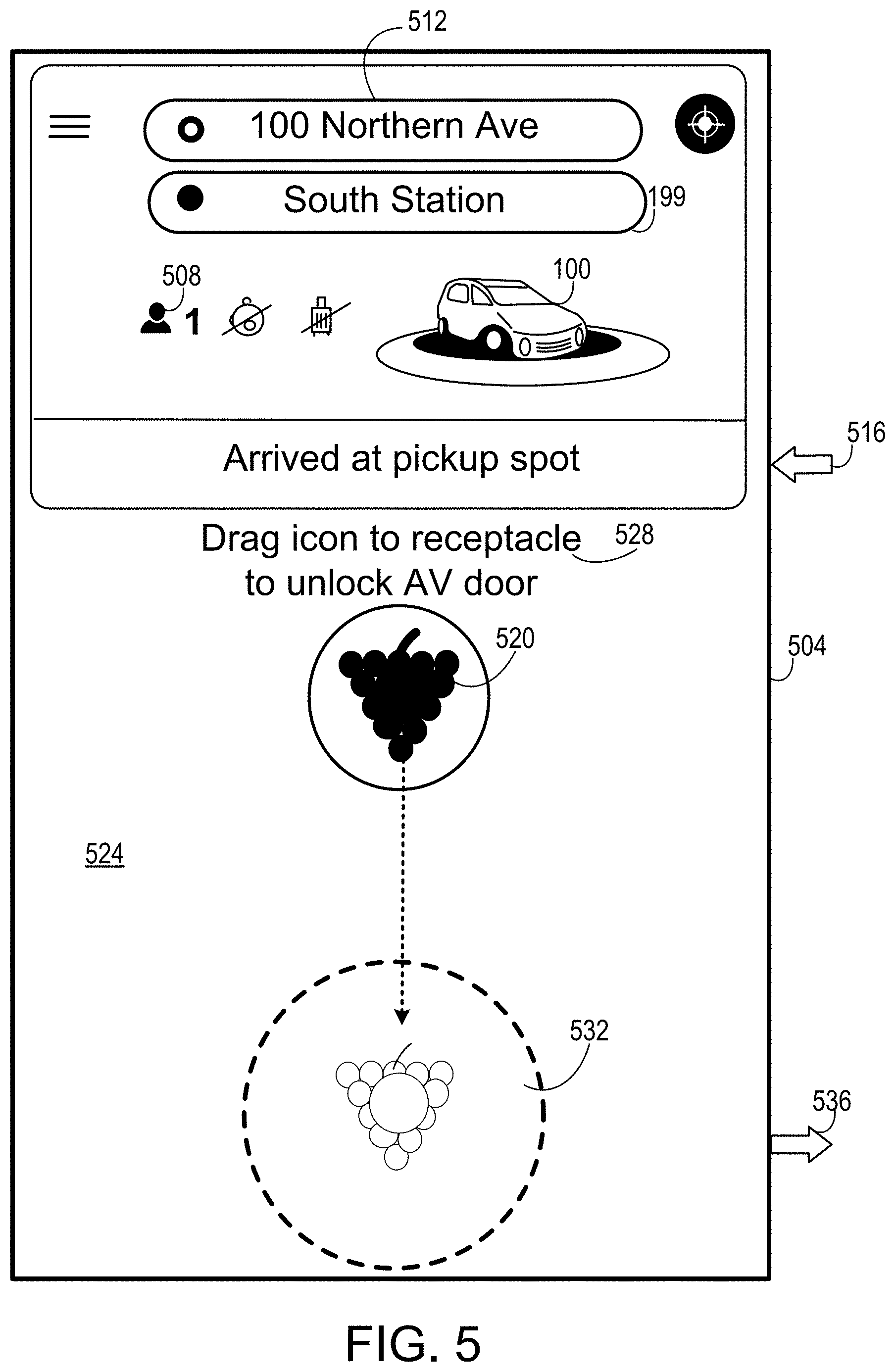 Patent US11772603 Figure 5 – Passenger authentication and entry for autonomous vehicles