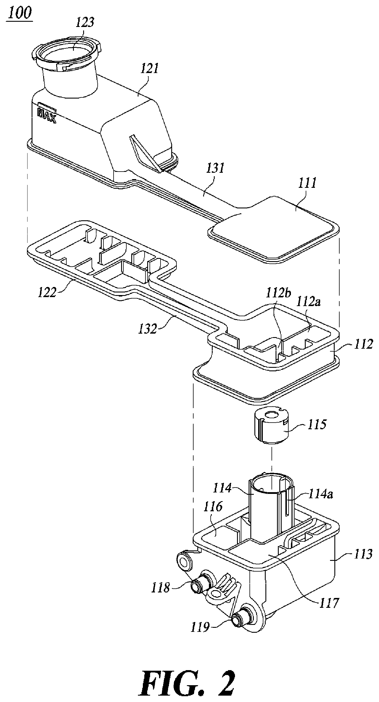 Patent US11772621 Figure 2 – Brake oil reservoir for vehicles