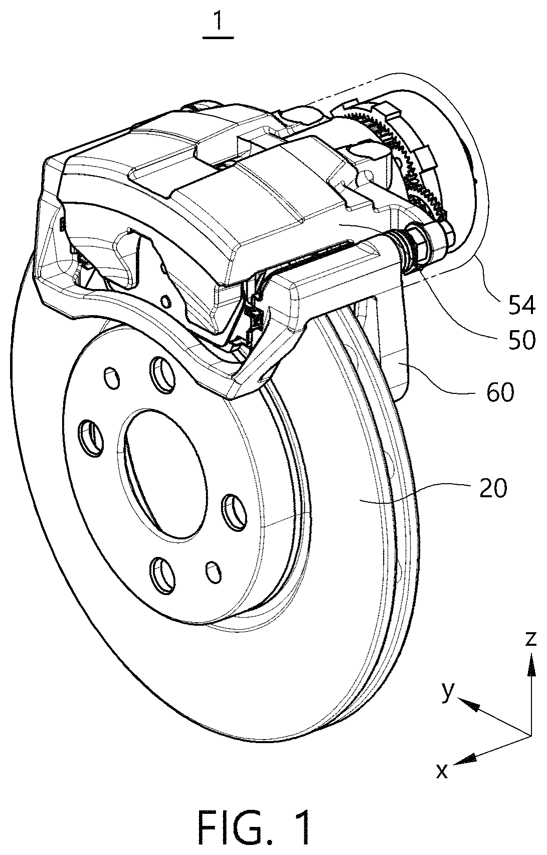 Patent US11772625 Figure 1 – Electro-mechanical brake and vehicle having the same
