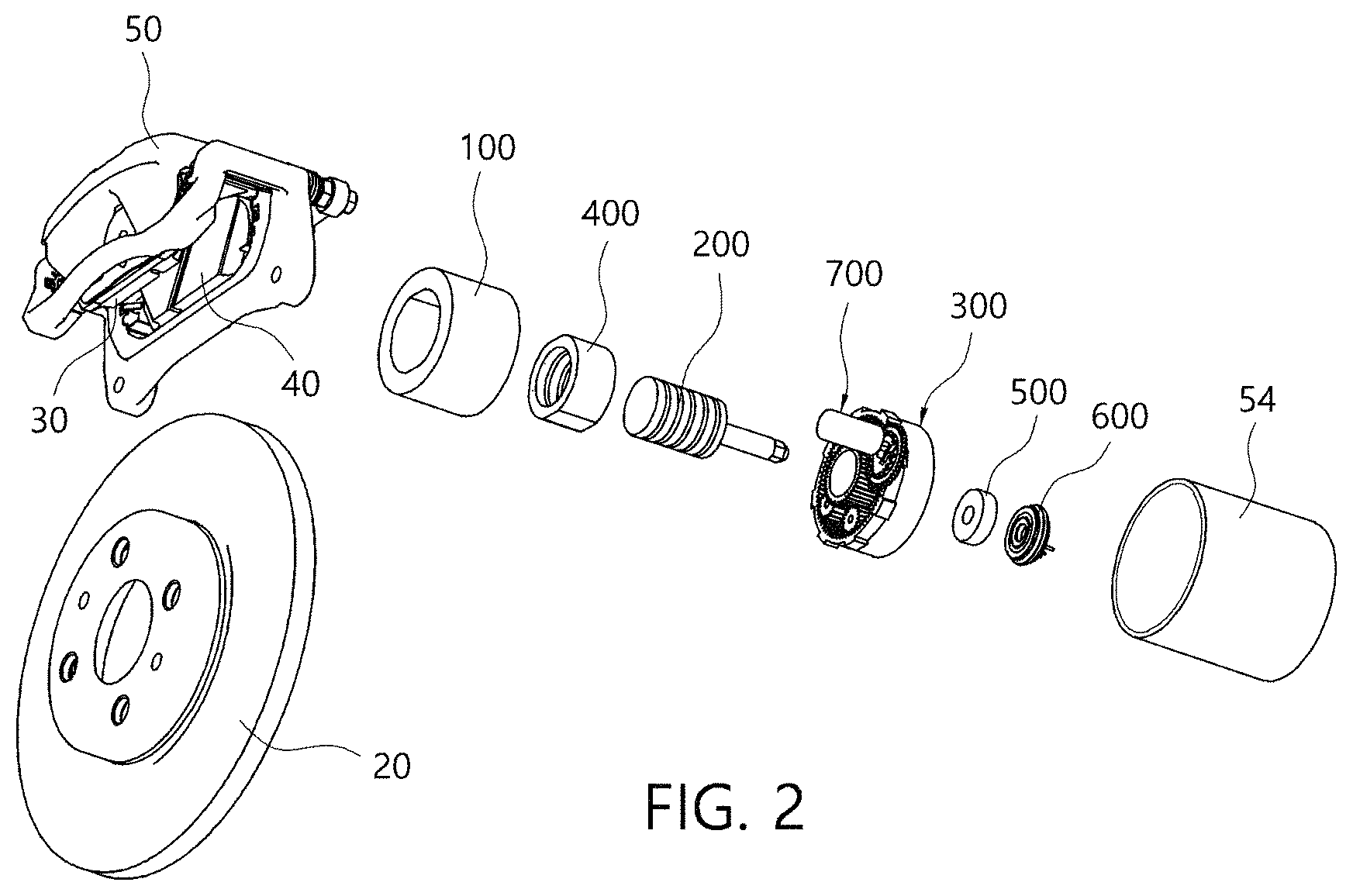 Patent US11772625 Figure 2 – Electro-mechanical brake and vehicle having the same