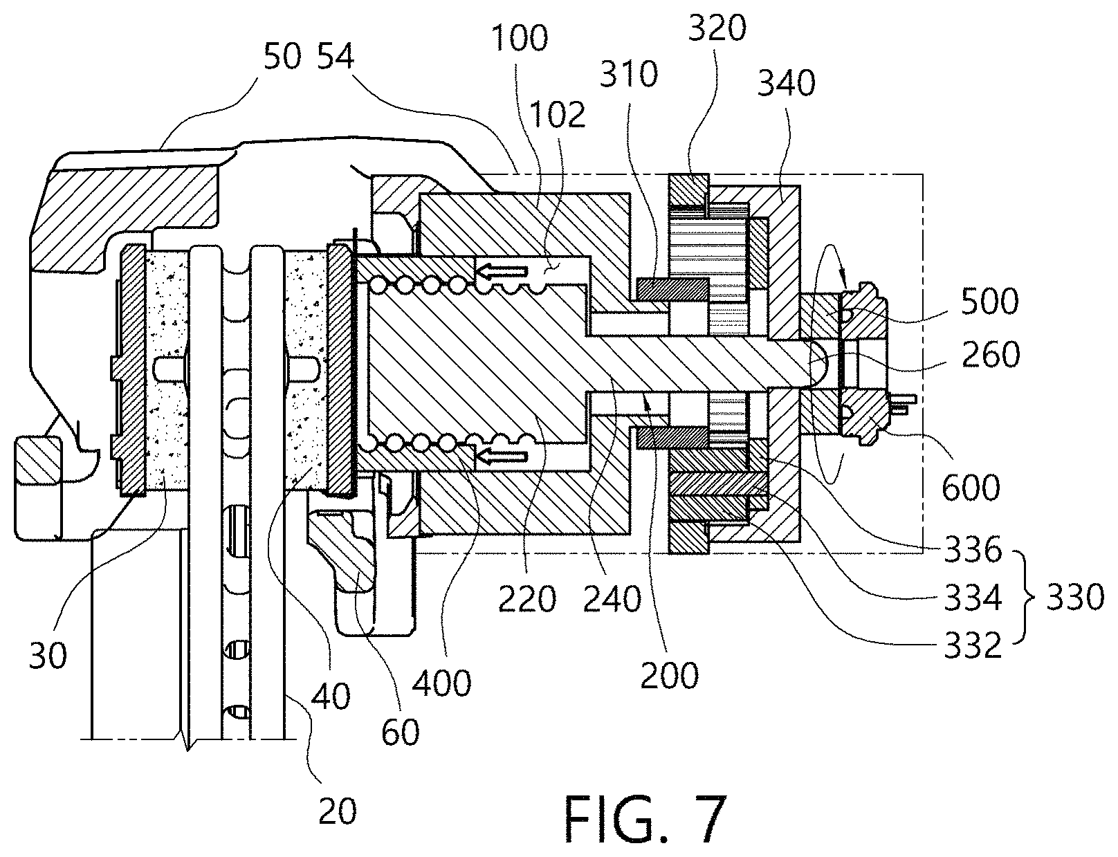 Patent US11772625 Figure 7 – Electro-mechanical brake and vehicle having the same