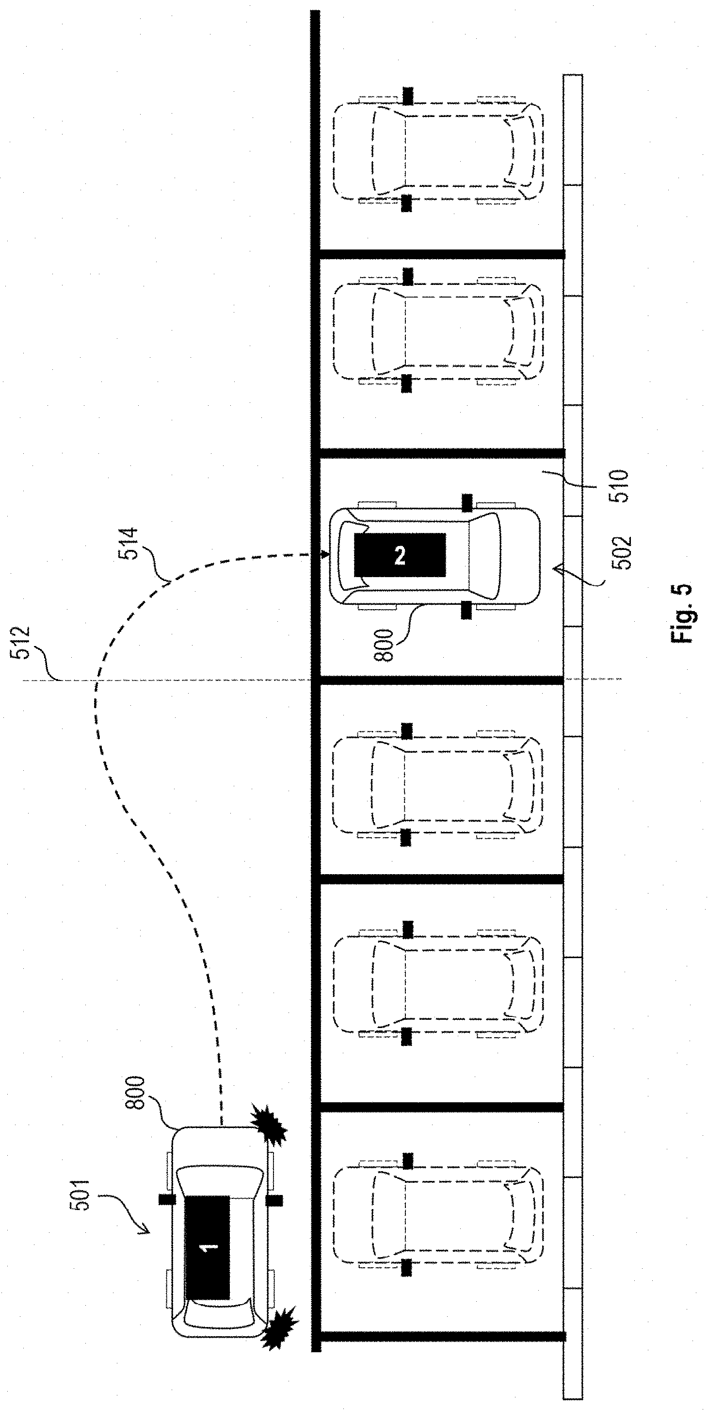 Patent US11772635 Figure 5 – Automated parking assist system for parking a vehicle in a parking spot