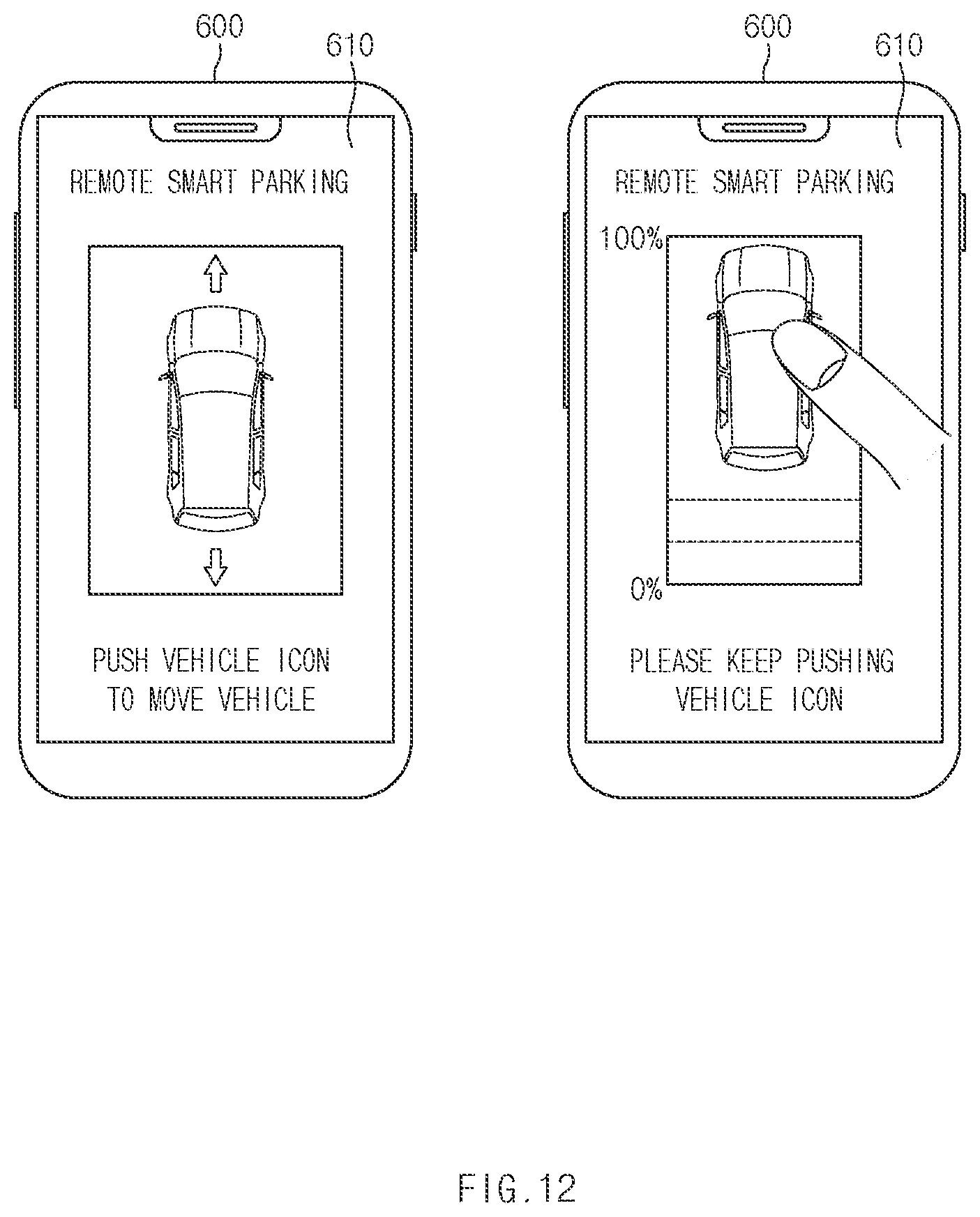 Patent US11772637 Figure 12 – Vehicle indicating progress of automatic parking process and operation method of the same