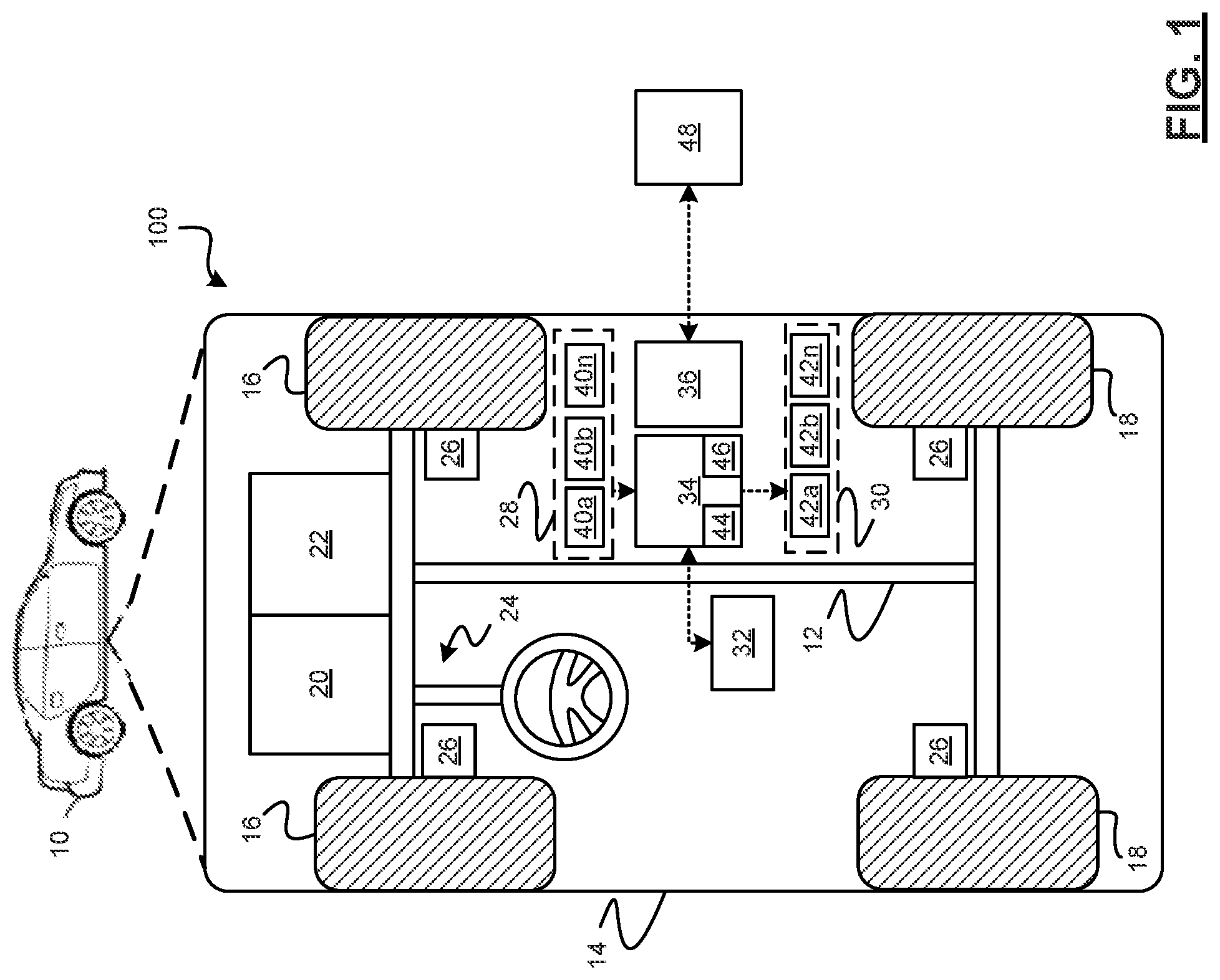 Patent US11772641 Figure 1 – Vehicle lateral motion management with preview road surface information