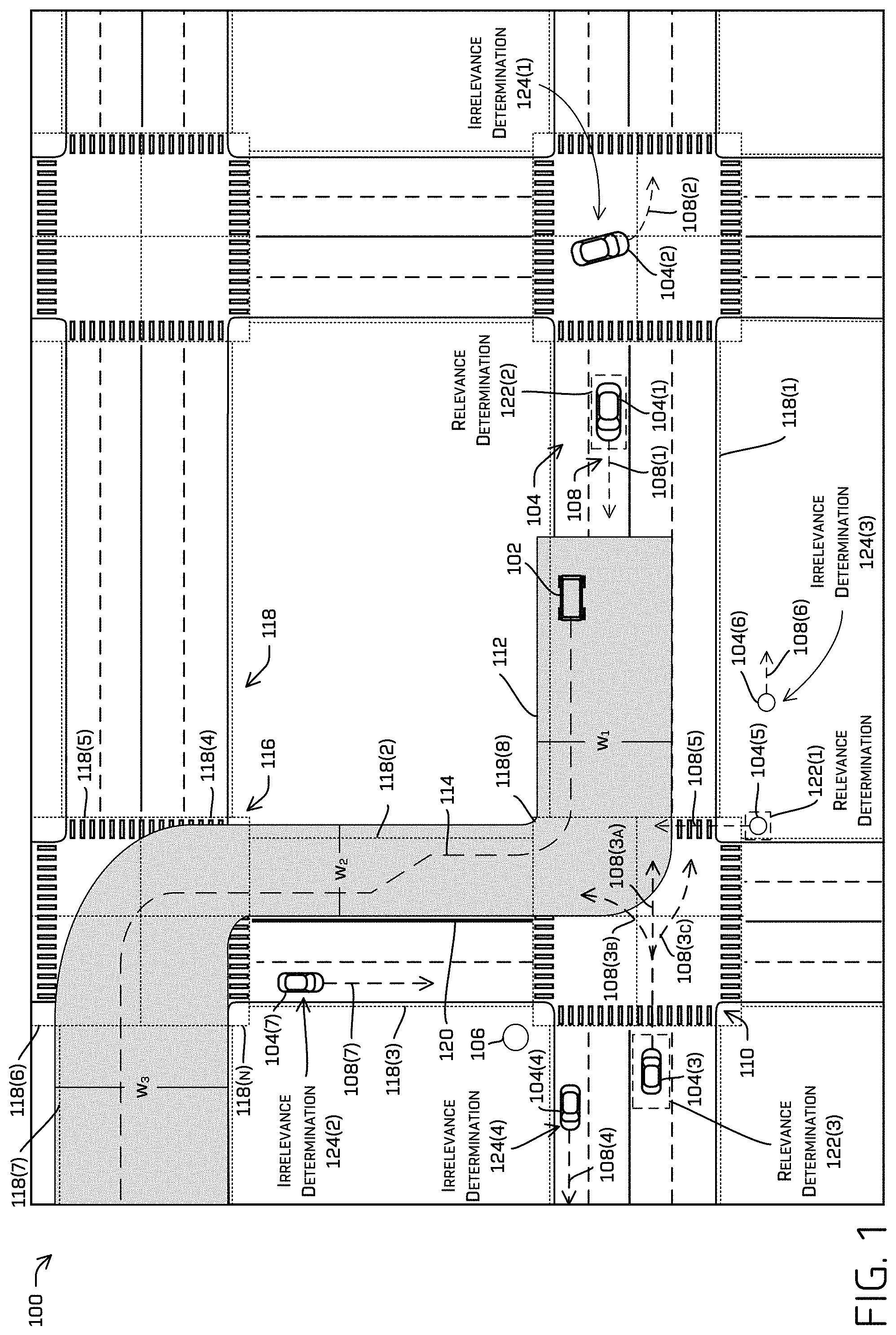 Patent US11772643 Figure 1 – Object relevance determination
