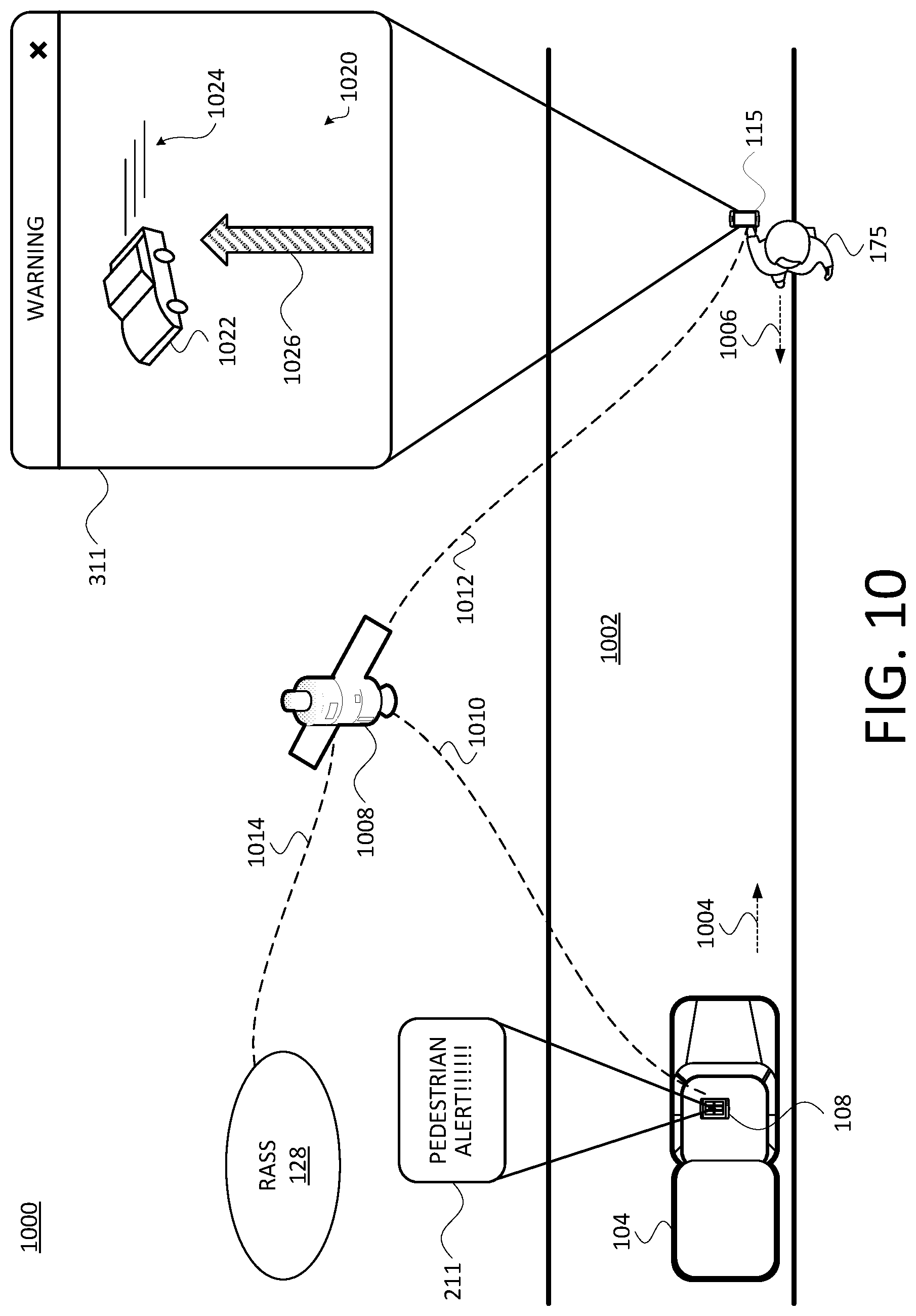 Patent US11772673 Figure 10 – Systems and methods to issue warnings to enhance the safety of bicyclists, pedestrians, and others