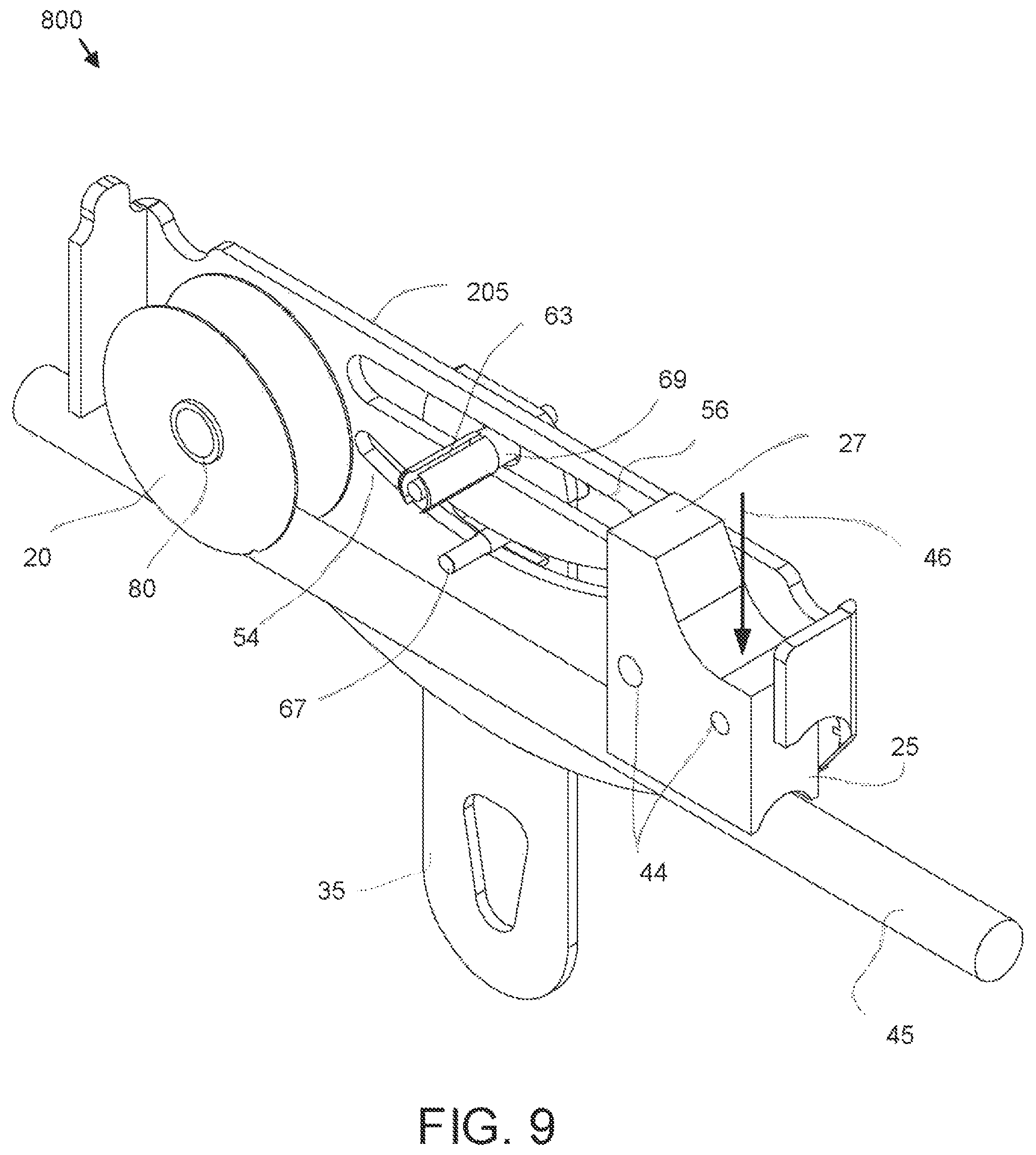 Patent US11772684 Figure 9 – Zipline trolley