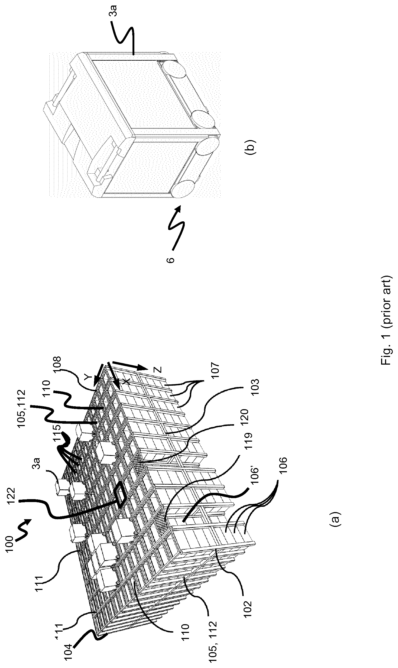 Patent US11772685 Figure 1 – System for storing and transporting storage containers