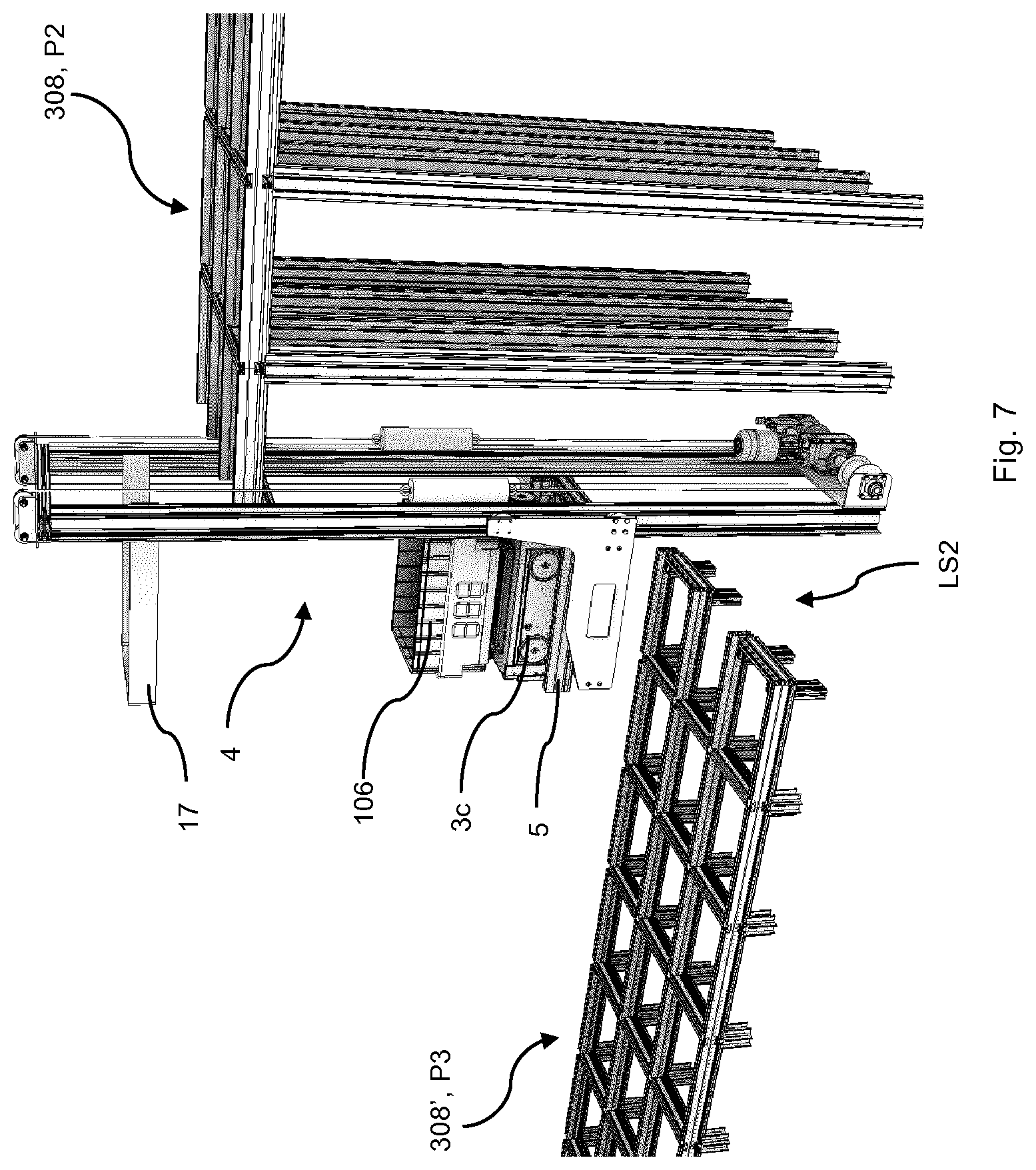 Patent US11772685 Figure 7 – System for storing and transporting storage containers