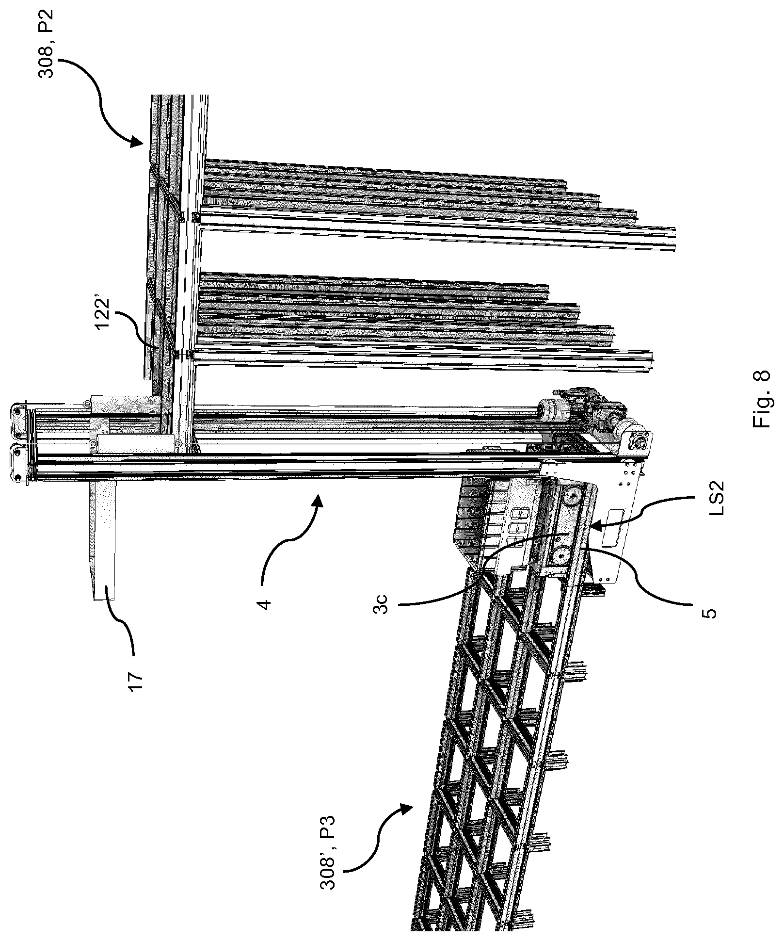 Patent US11772685 Figure 8 – System for storing and transporting storage containers