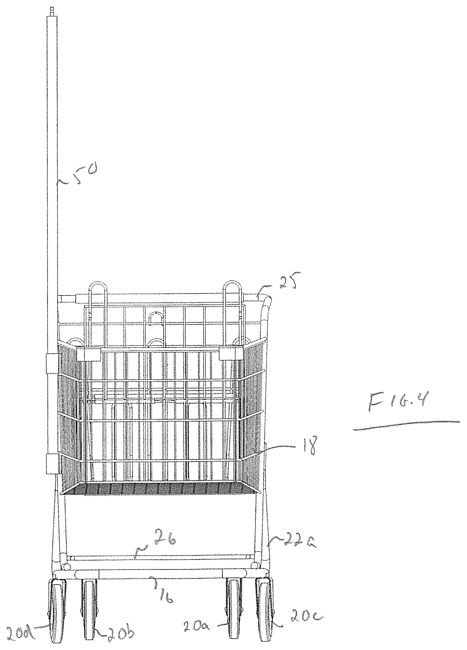 Patent US11772695 Figure 4 – Shopping cart with anti-theft pole