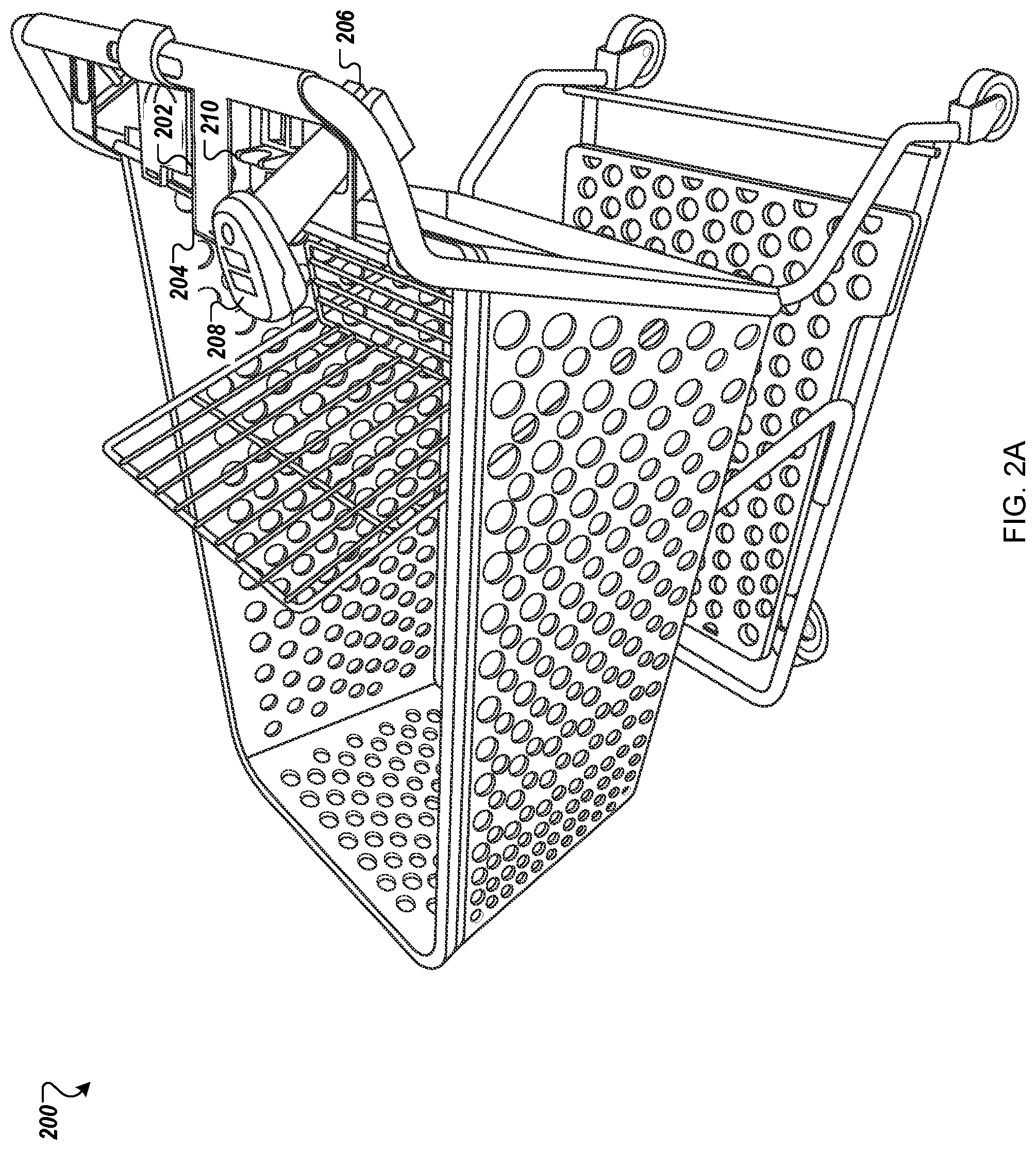 Patent US11772696 Figure 2 – Physical shopping cart having features for use in customer checkout of items placed into the shopping cart