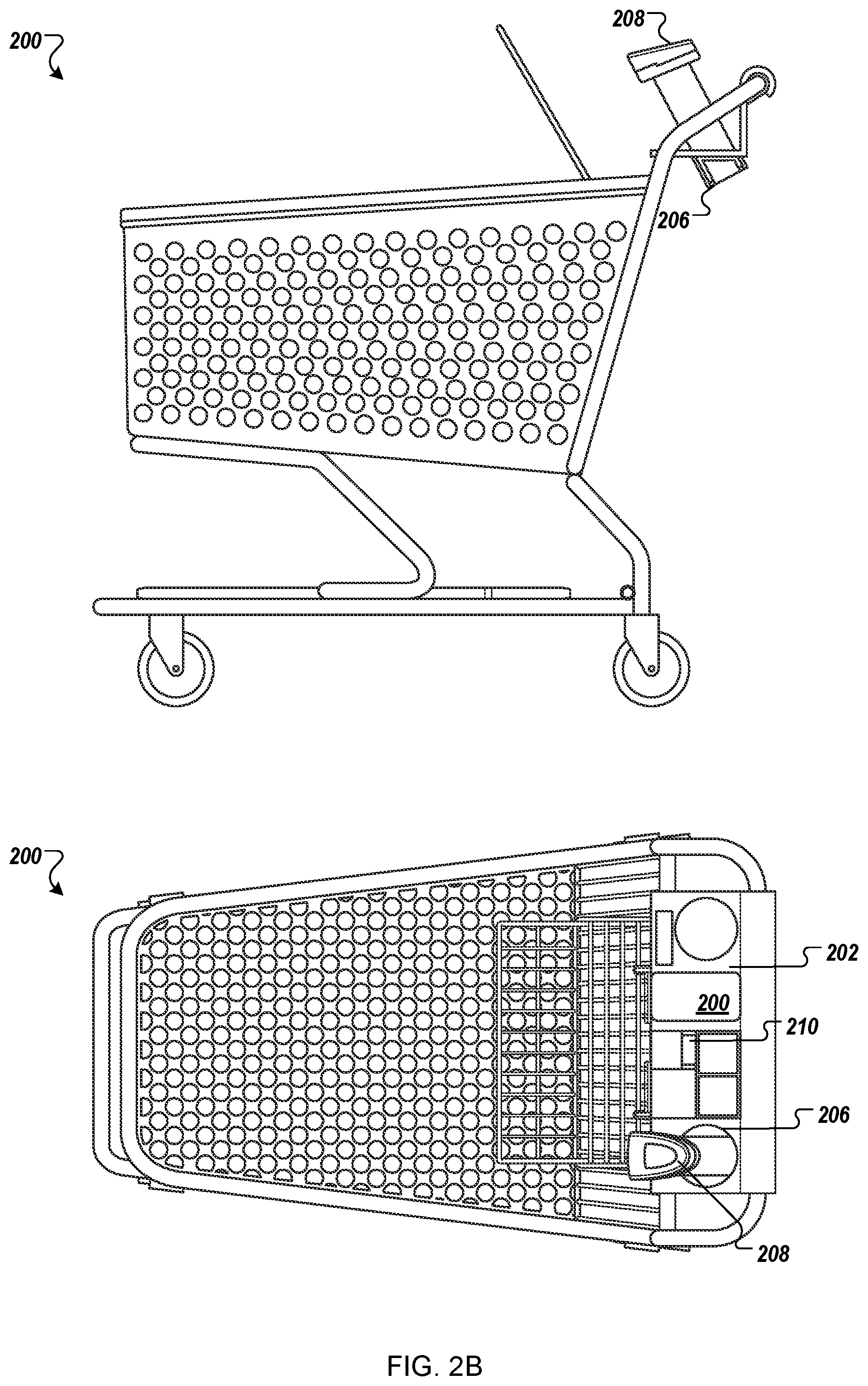 Patent US11772696 Figure 3 – Physical shopping cart having features for use in customer checkout of items placed into the shopping cart