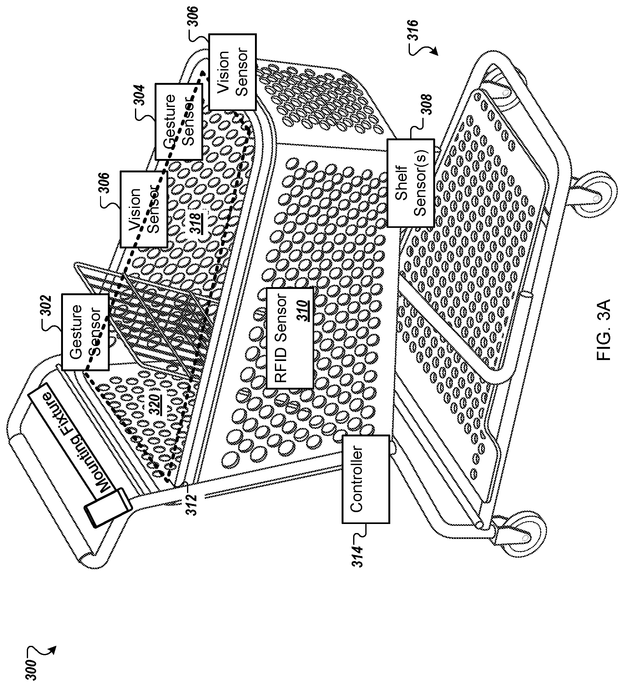 Patent US11772696 Figure 4 – Physical shopping cart having features for use in customer checkout of items placed into the shopping cart
