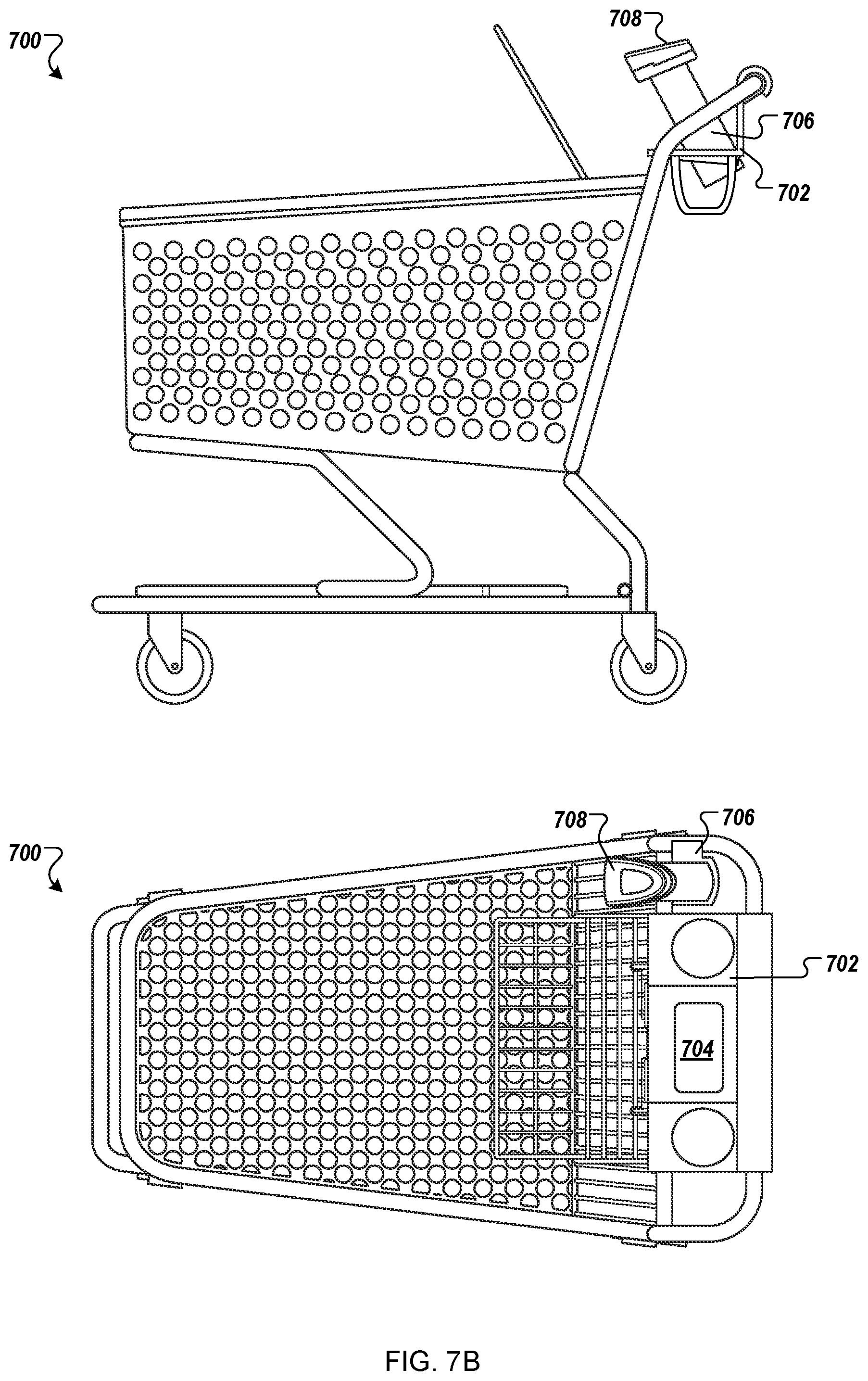 Patent US11772696 Figure 12 – Physical shopping cart having features for use in customer checkout of items placed into the shopping cart
