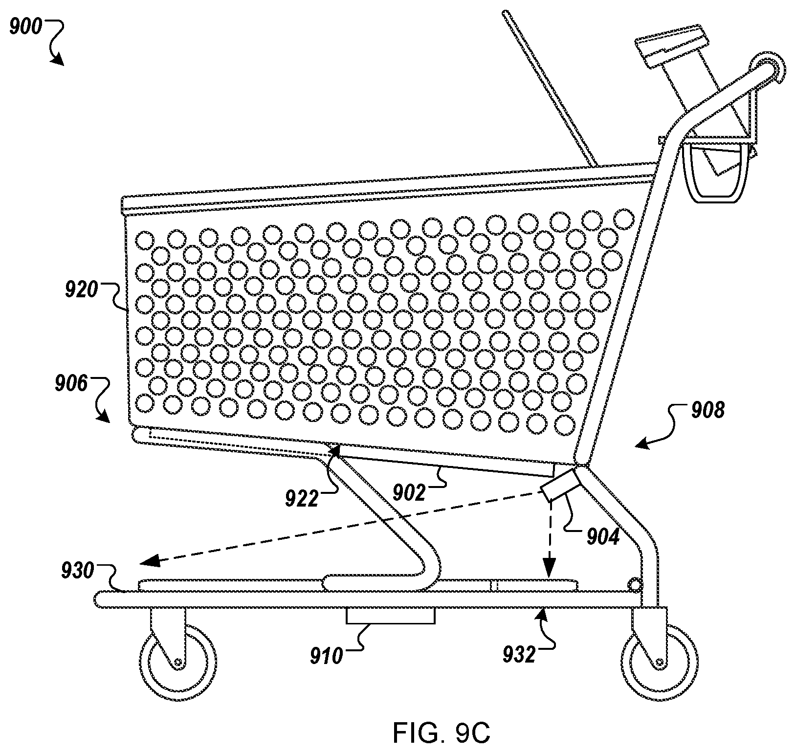 Patent US11772696 Figure 16 – Physical shopping cart having features for use in customer checkout of items placed into the shopping cart