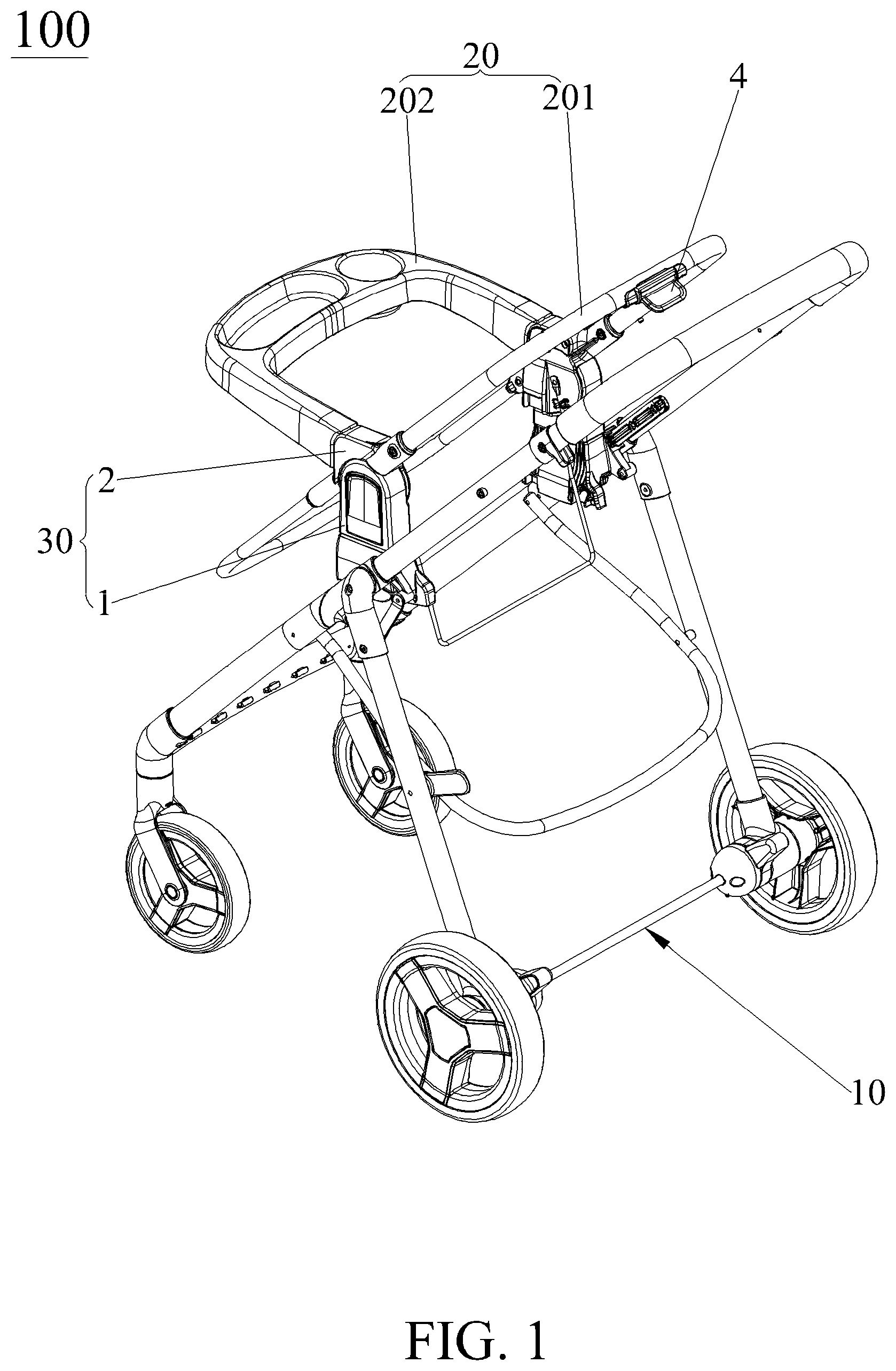 Patent US11772697 Figure 1 – Carrier adjusting mechanism and stroller thereof