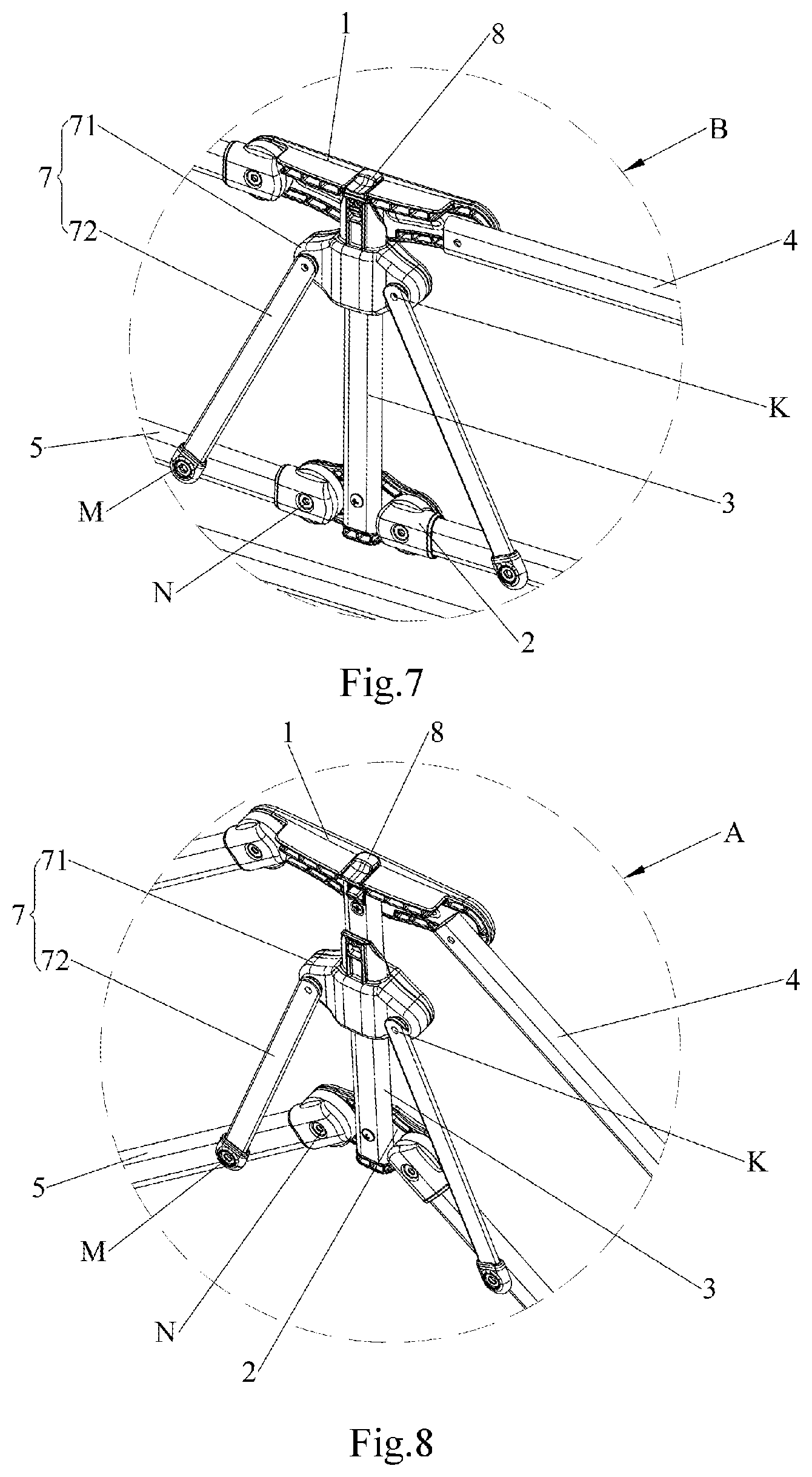 Patent US11772698 Figure 7 – Frame of double-person baby carriage and frame folding mechanism thereof