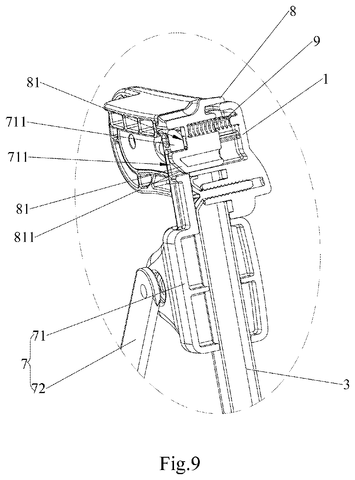 Patent US11772698 Figure 8 – Frame of double-person baby carriage and frame folding mechanism thereof