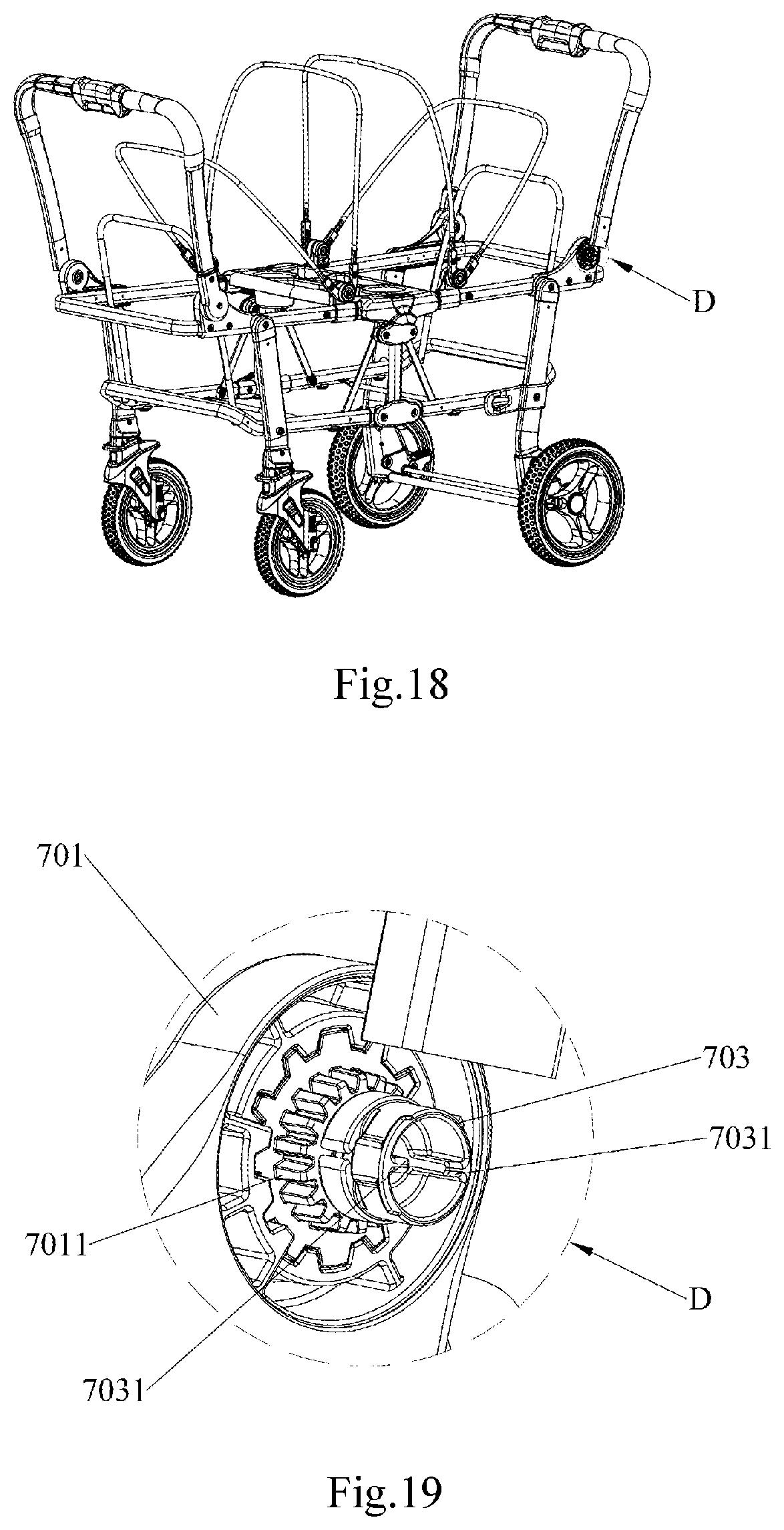 Patent US11772698 Figure 16 – Frame of double-person baby carriage and frame folding mechanism thereof