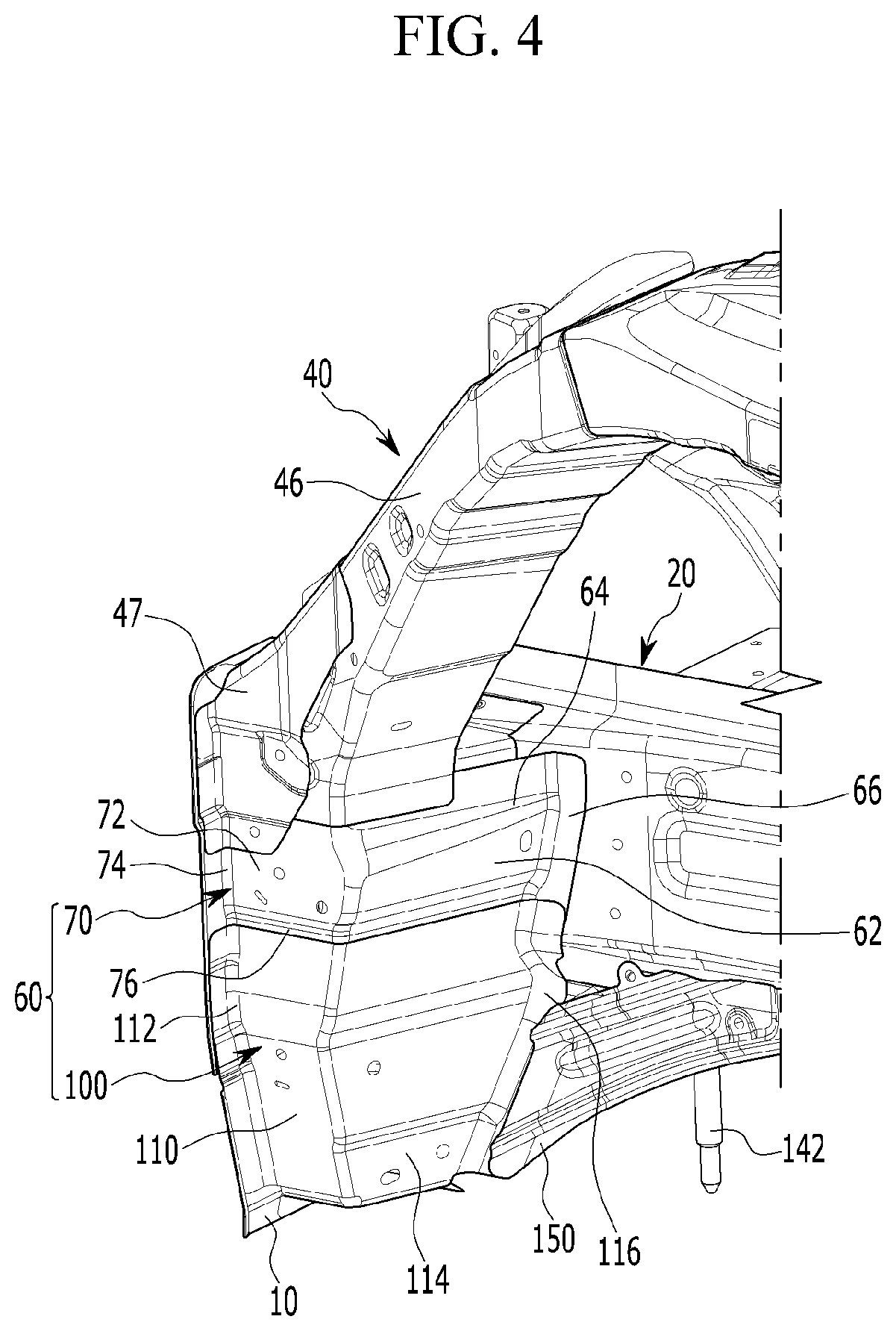 Patent US11772704 Figure 4 – Front body structure