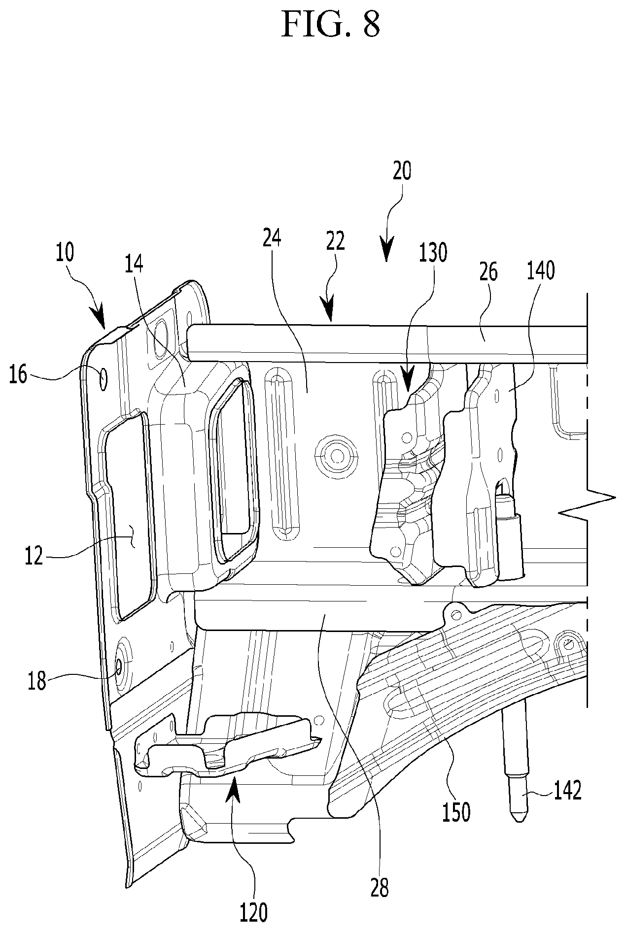 Patent US11772704 Figure 8 – Front body structure