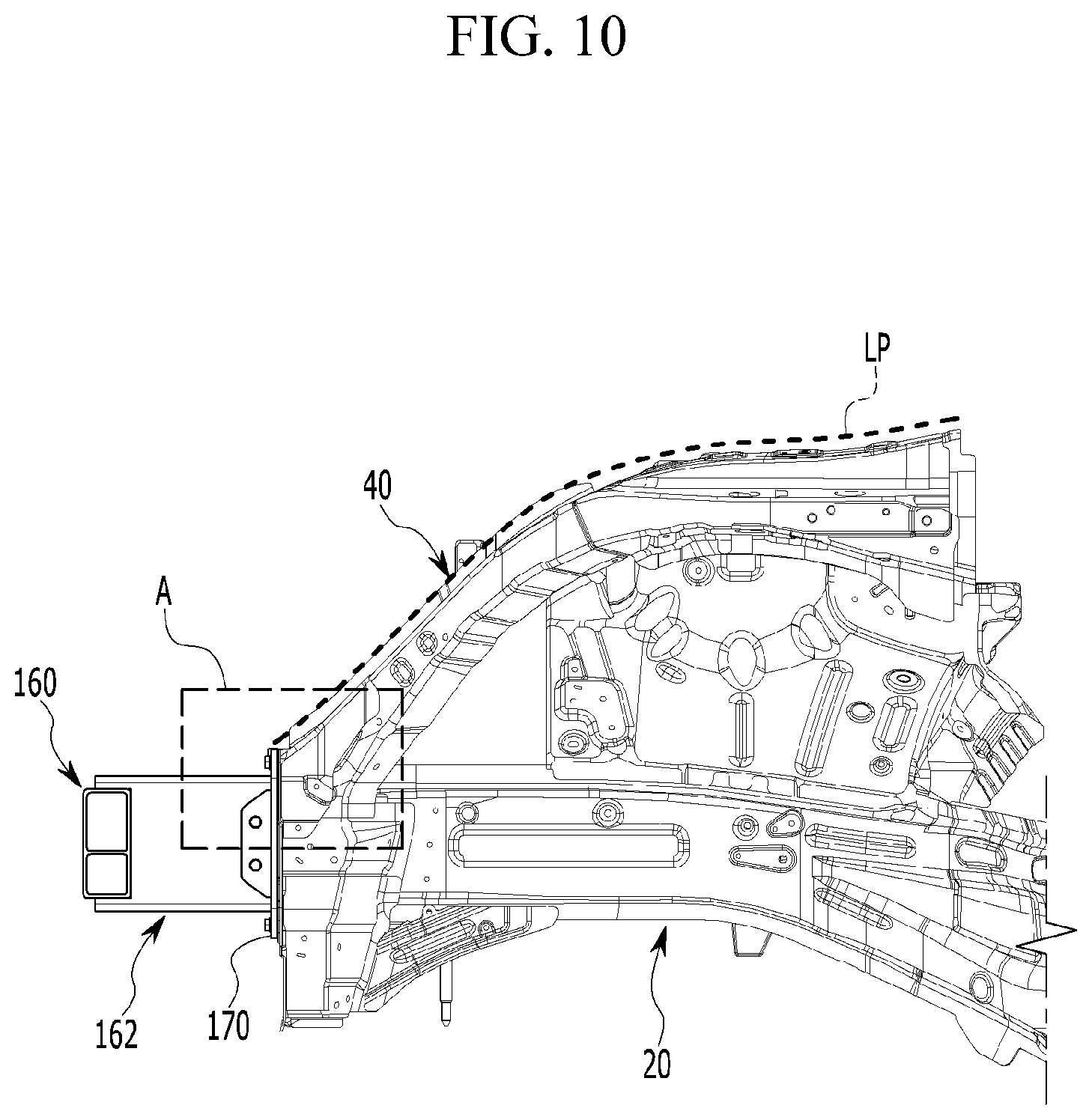 Patent US11772704 Figure 10 – Front body structure