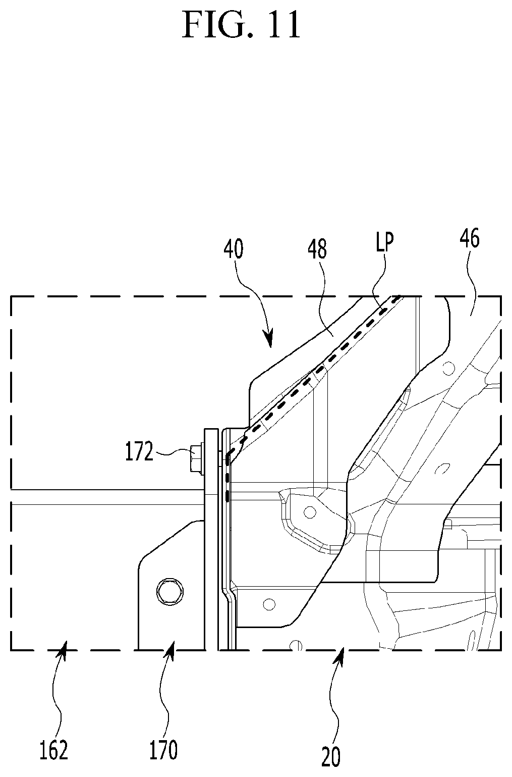 Patent US11772704 Figure 11 – Front body structure