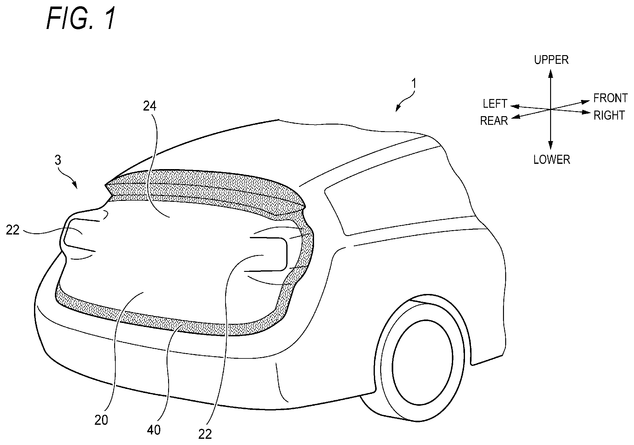 Patent US11772707 — Method of manufacturing vehicle rear module, vehicle back door, vehicle rear module, and vehicle module — Figure 1