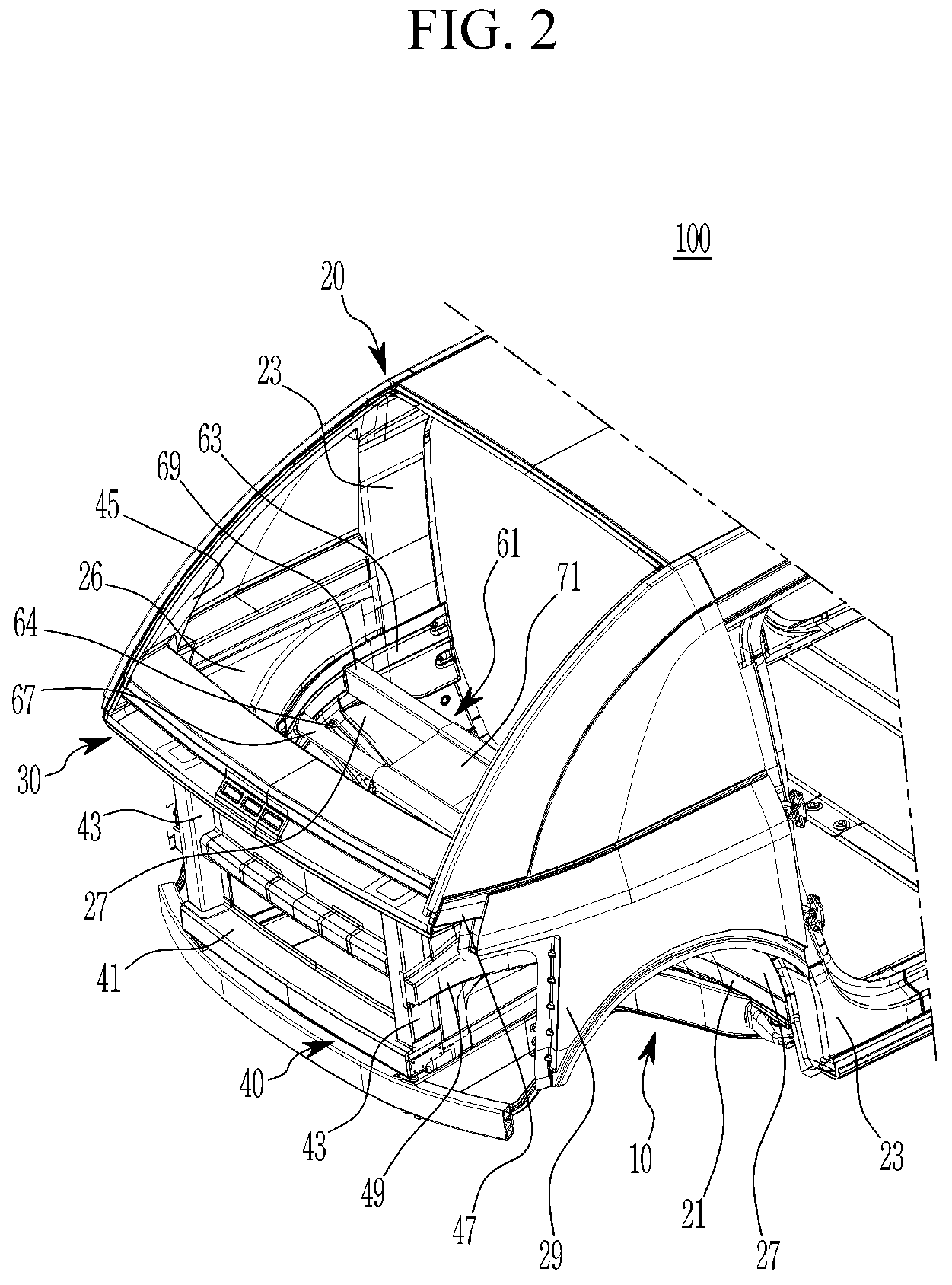 Patent US11772708 Figure 2 – Front vehicle body structure