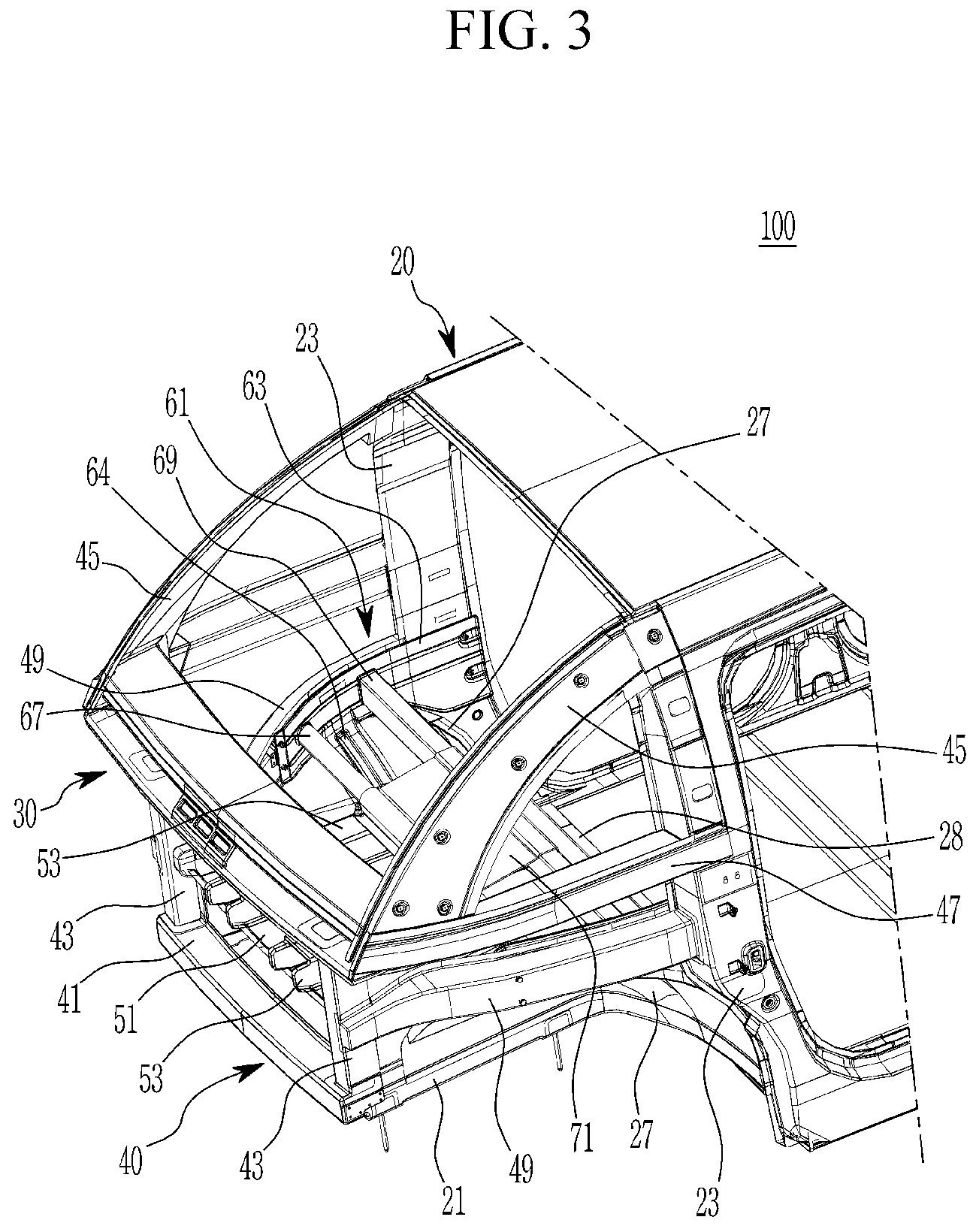 Patent US11772708 Figure 3 – Front vehicle body structure