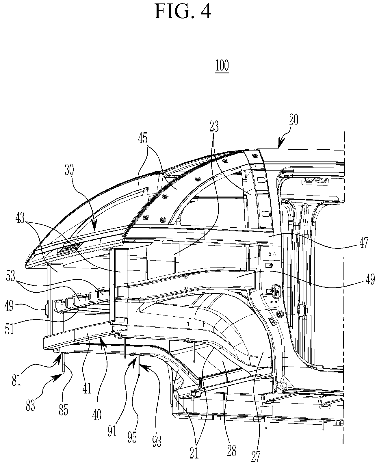 Patent US11772708 Figure 4 – Front vehicle body structure