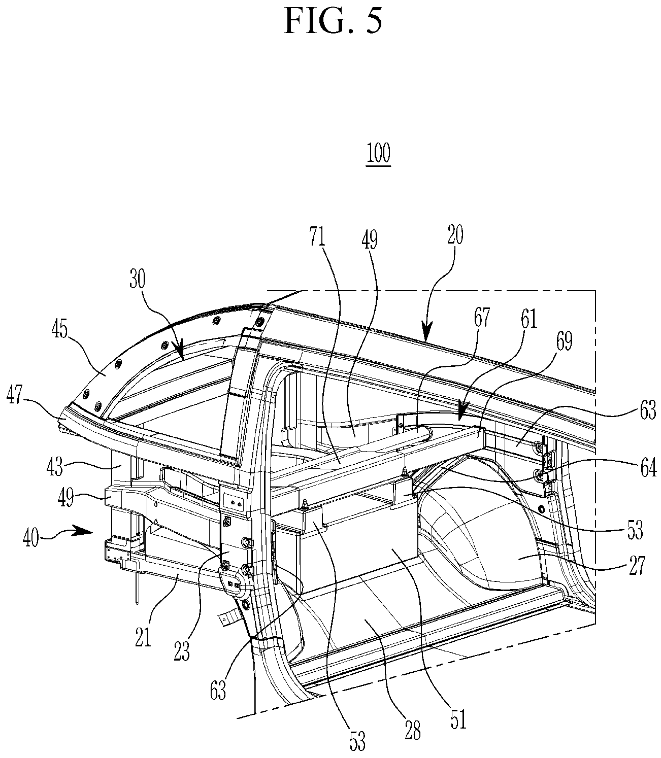 Patent US11772708 Figure 5 – Front vehicle body structure