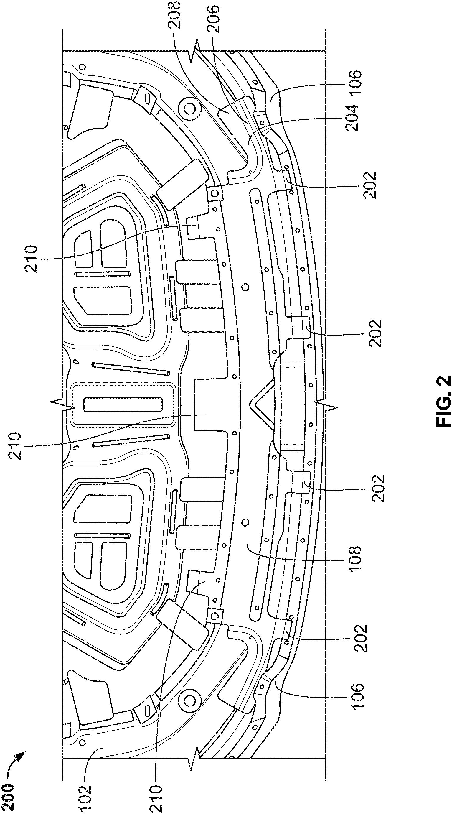 Patent US11772710 Figure 2 – Optimized vehicle hood for impact protection