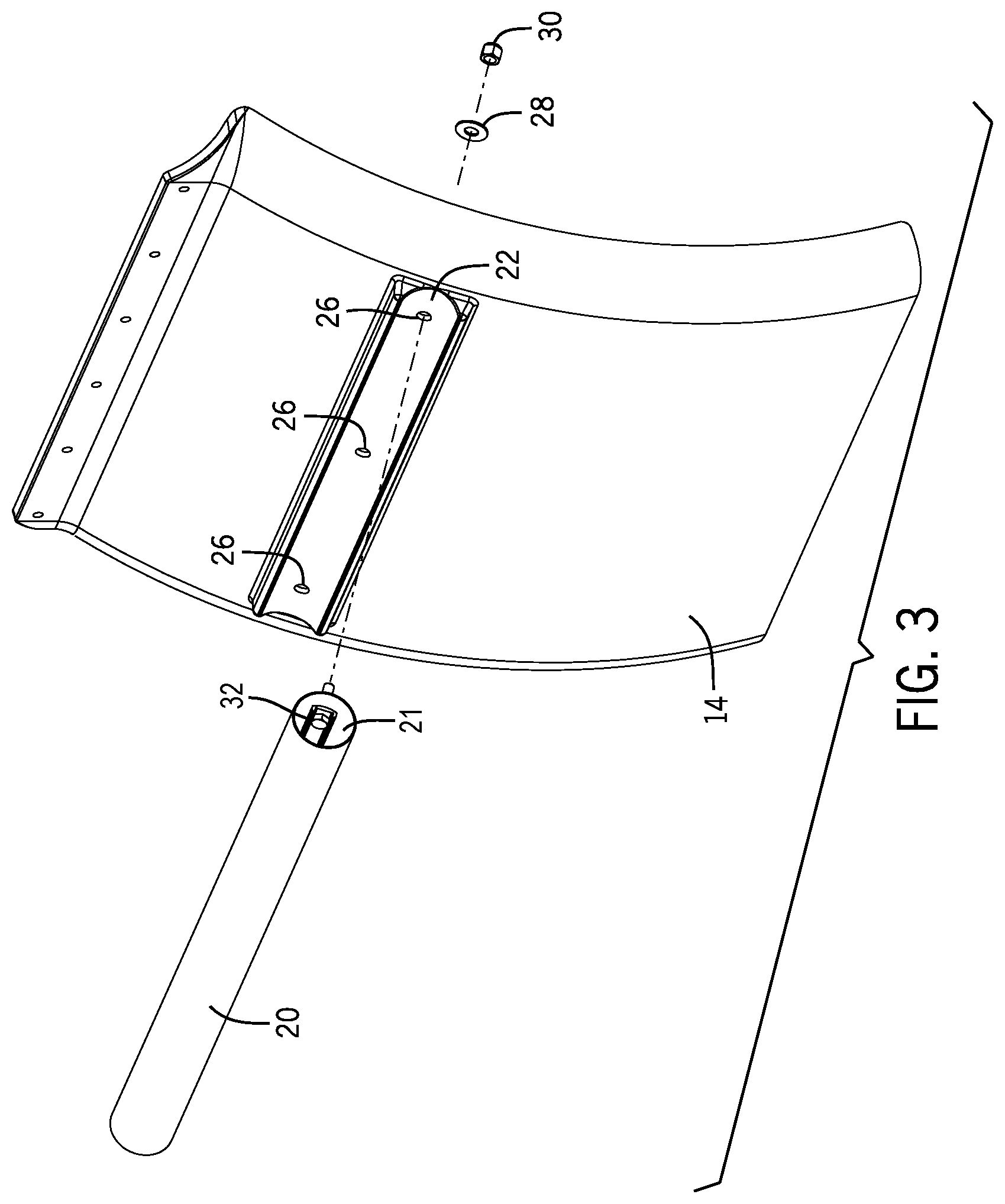 Patent US11772711 Figure 2 – Fender support arm with bolt-retaining strip