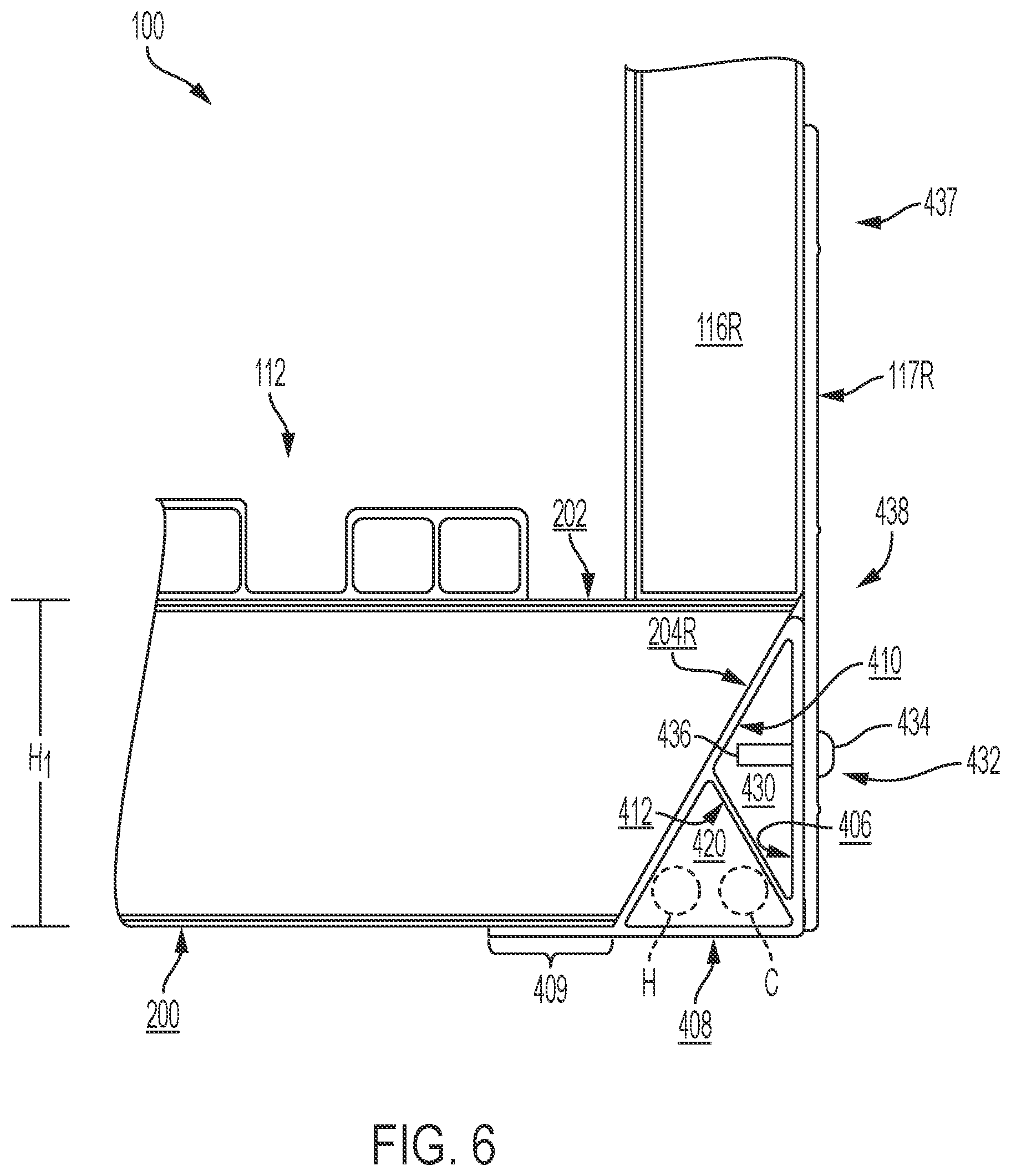 Patent US11772712 Figure 6 – Composite floor with integrated conduit