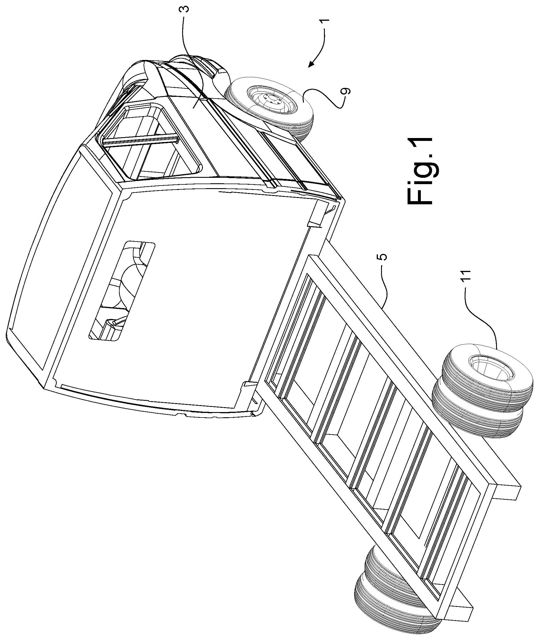 Patent US11772713 — System for producing a containing structure for vehicles with cabs or the like, method and vehicle obtained with said structure — Figure 1