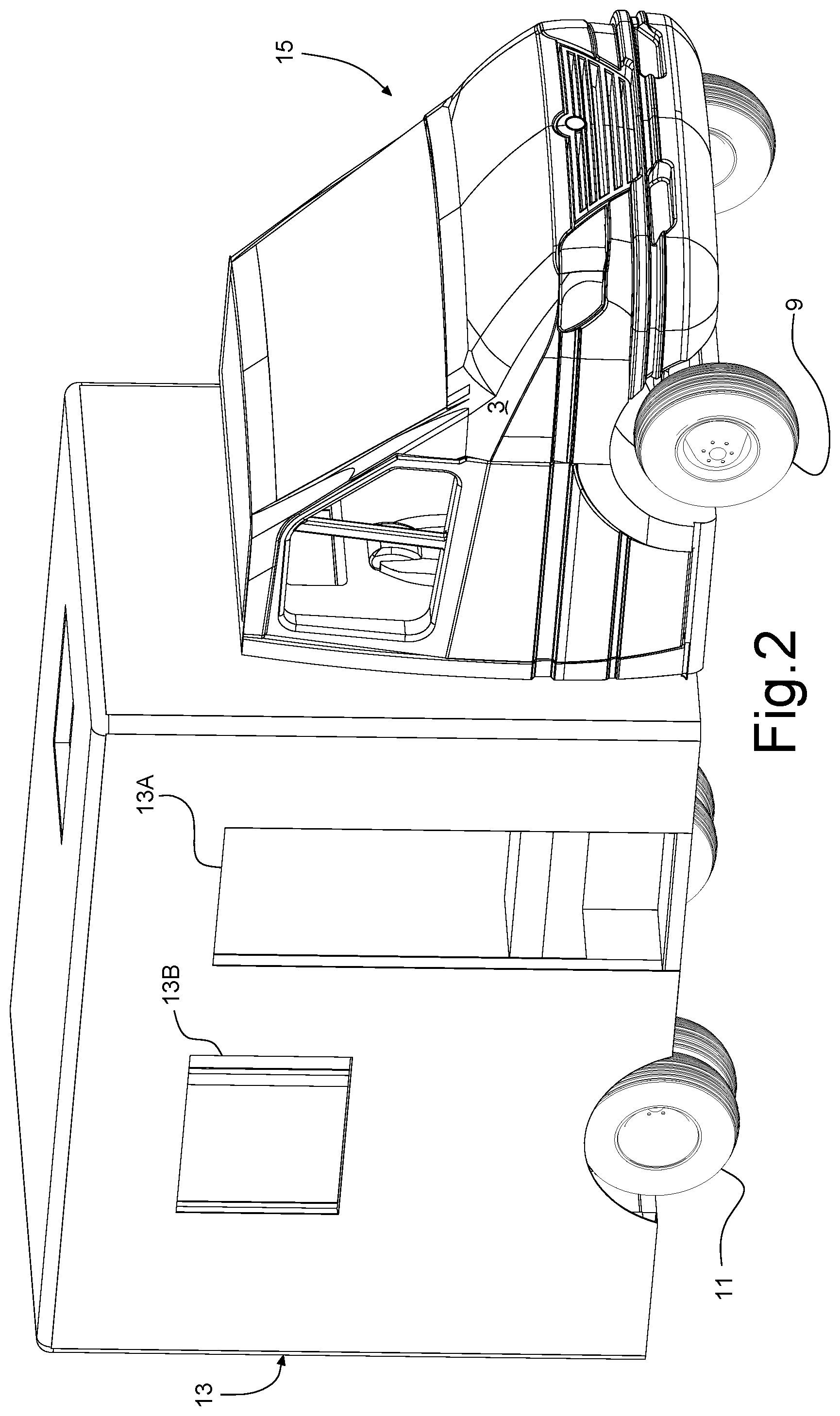 Patent US11772713 Figure 2 – System for producing a containing structure for vehicles with cabs or the like, method and vehicle obtained with said structure