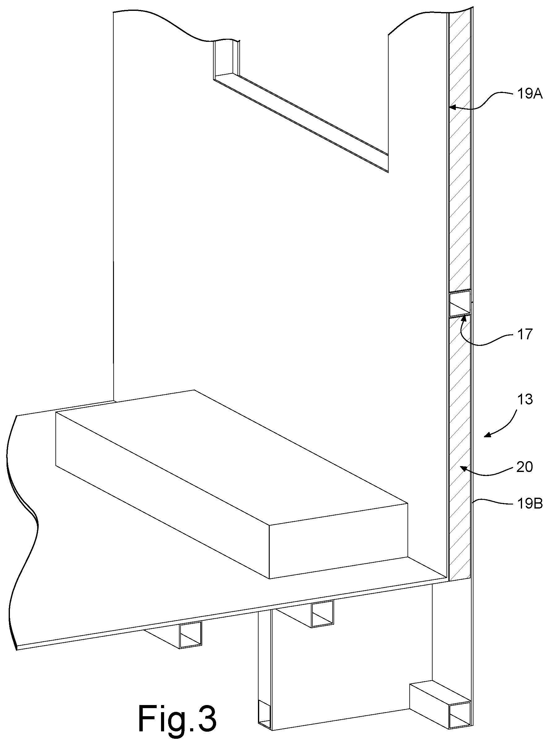 Patent US11772713 Figure 3 – System for producing a containing structure for vehicles with cabs or the like, method and vehicle obtained with said structure