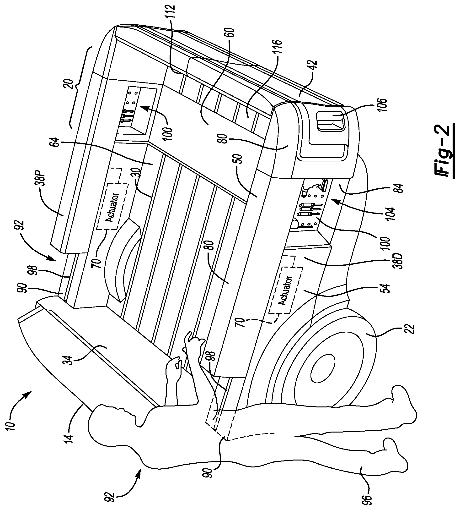 Patent US11772714 Figure 2 – Extendable cargo bed side walls having cargo bed access openings